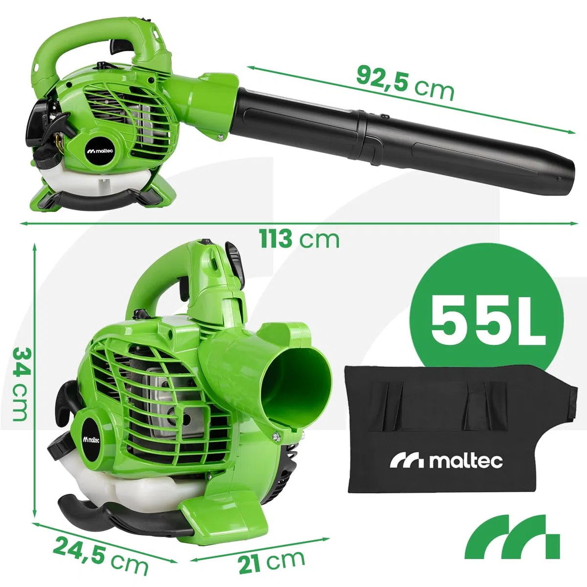 MalTec MasterBlow7500 W silnik 2-suwowy, 26 cm³, odkurzacz ogrodowy z rozdrabniaczem