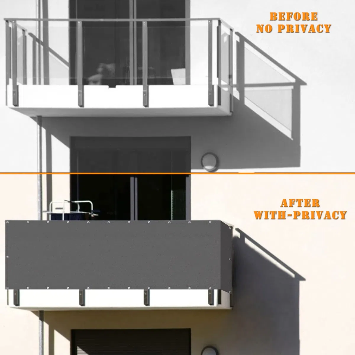 Osłona balkonowa, ochrona przed wiatrem i promieniowaniem UV, z akcesoriami montażowymi, na balustradę balkonu, taras, do ogrodu, kolor jasnoszary, 100 x 850 cm
