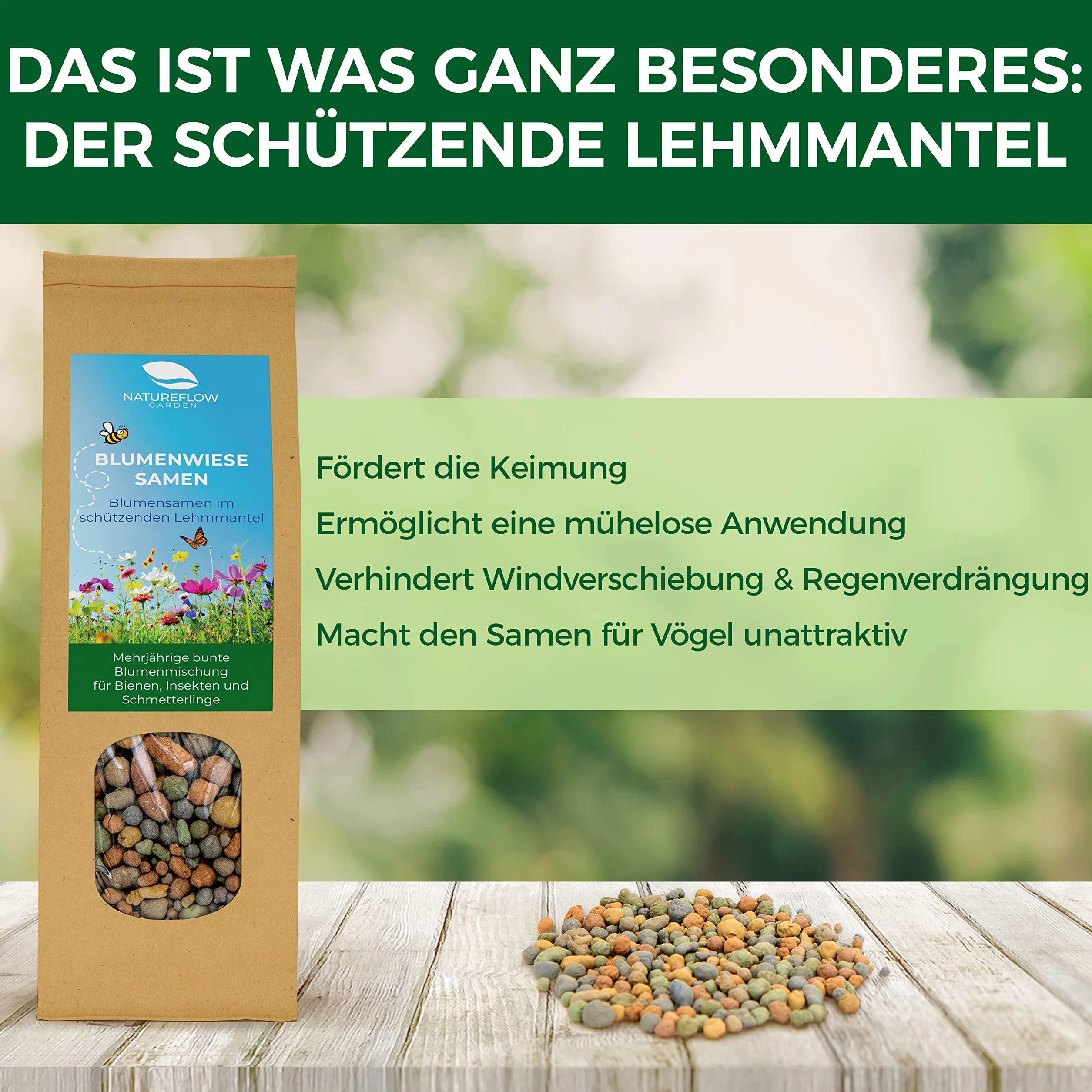 Nasiona kwiatów polnych, wieloletnie i odporne - 1200g nasion pastwiska dla pszczół w glinianej otoczce z Niemiec - 100% naturalne nasiona kwiatów
