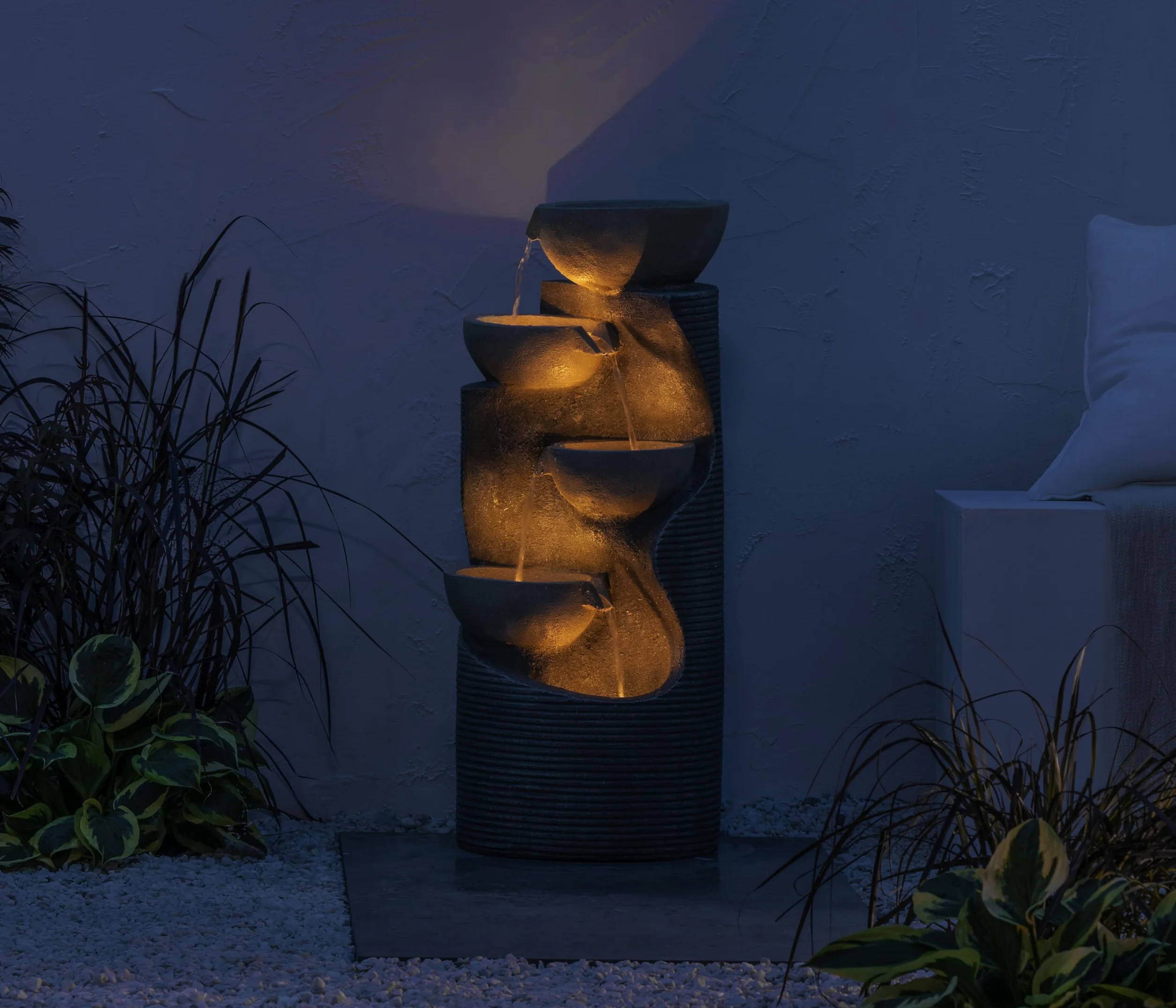 Dehner Salo fontanna ogrodowa z oświetleniem LED, ok. 81 x 34 x 33 cm, żywica poliestrowa, szara