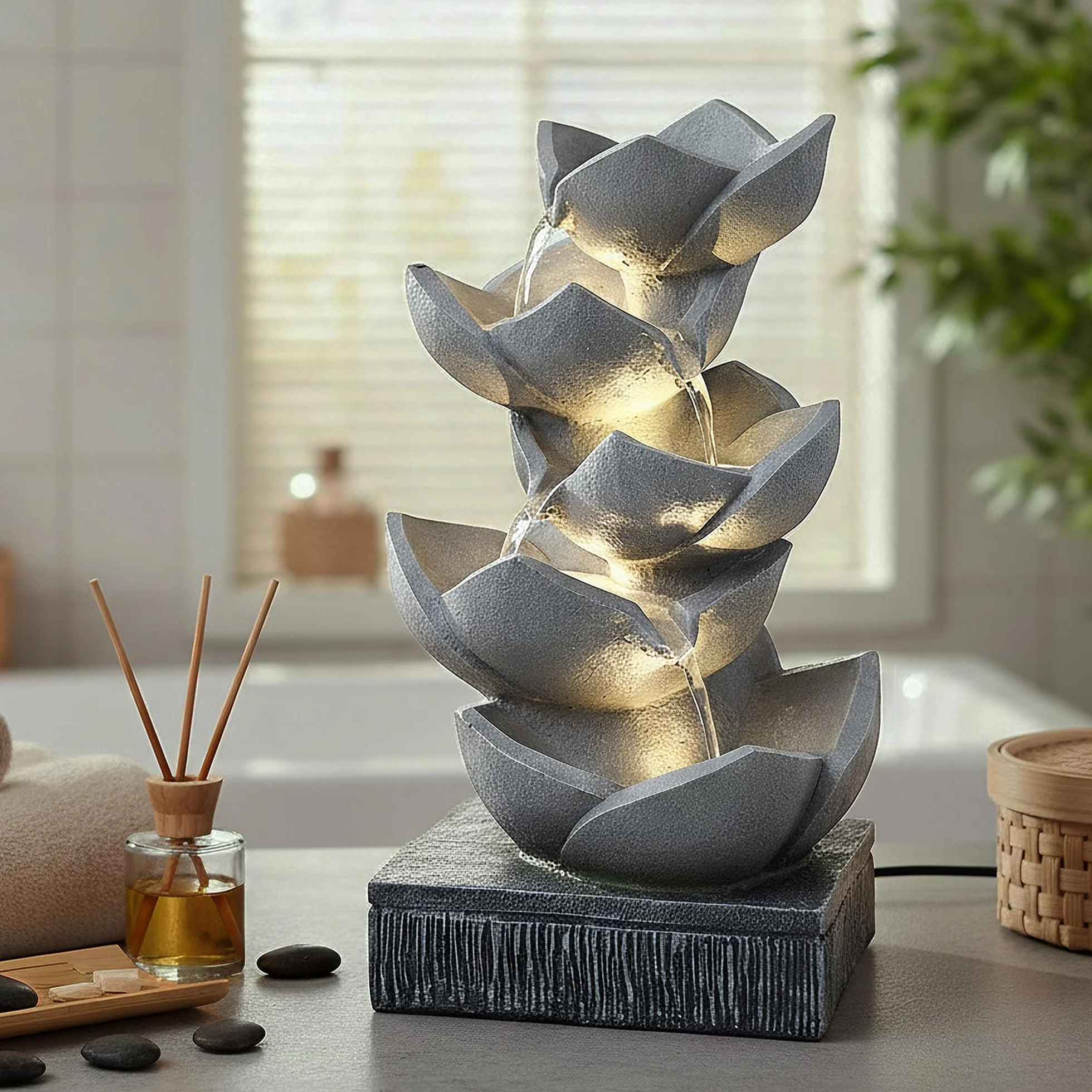 Fontanna BK901 z oświetleniem LED, fontanna ogrodowa, rzeźba, figurka ogrodowa, gra wodna, 47 cm, kaskada, fontanna pokojowa, dekoracja ogrodowa