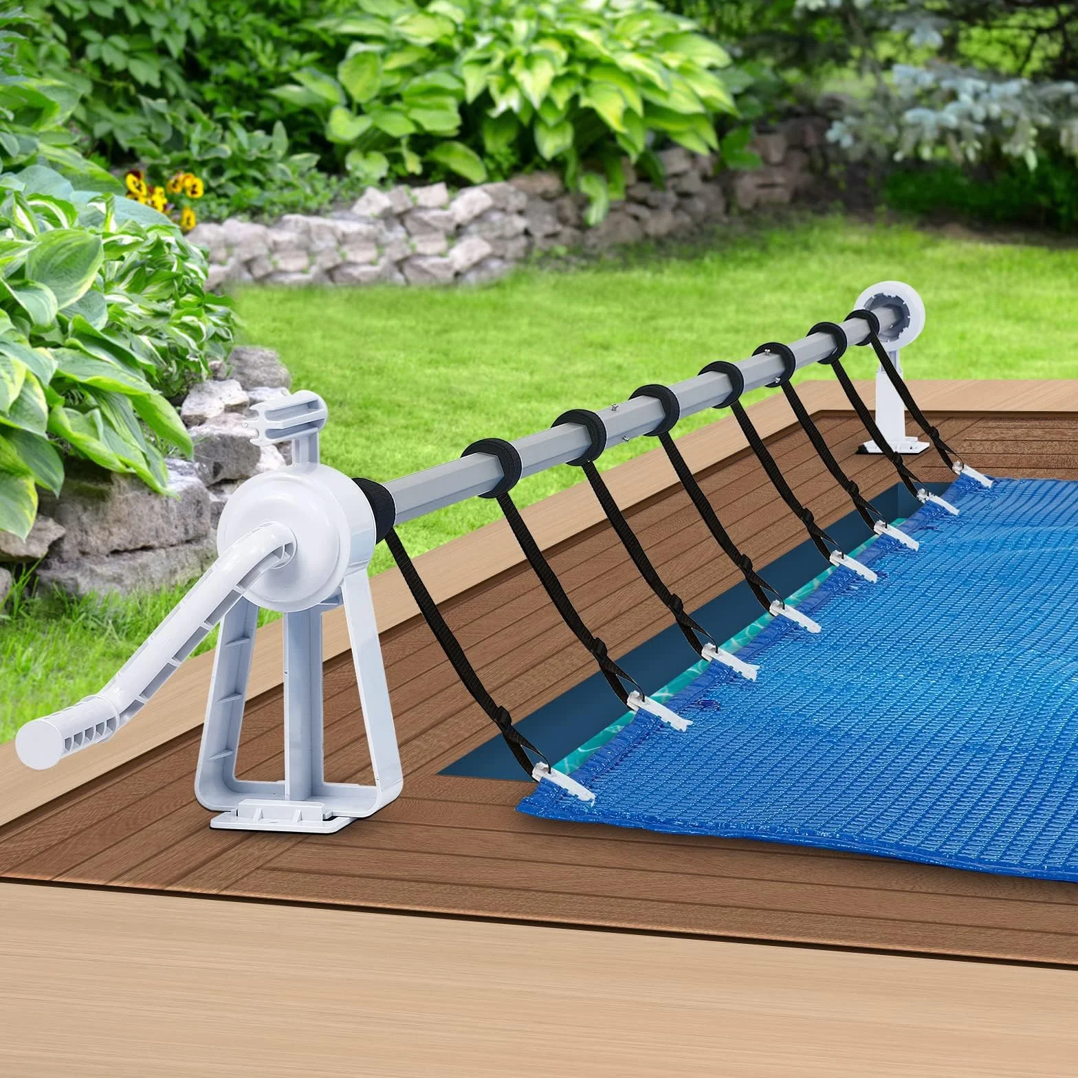 Froadp Zwijacz basenowy, akcesoria do basenu, z aluminium, 105-615 cm, osłona basenu, odporna na warunki atmosferyczne, do plandeki basenowej i plandeki solarnej