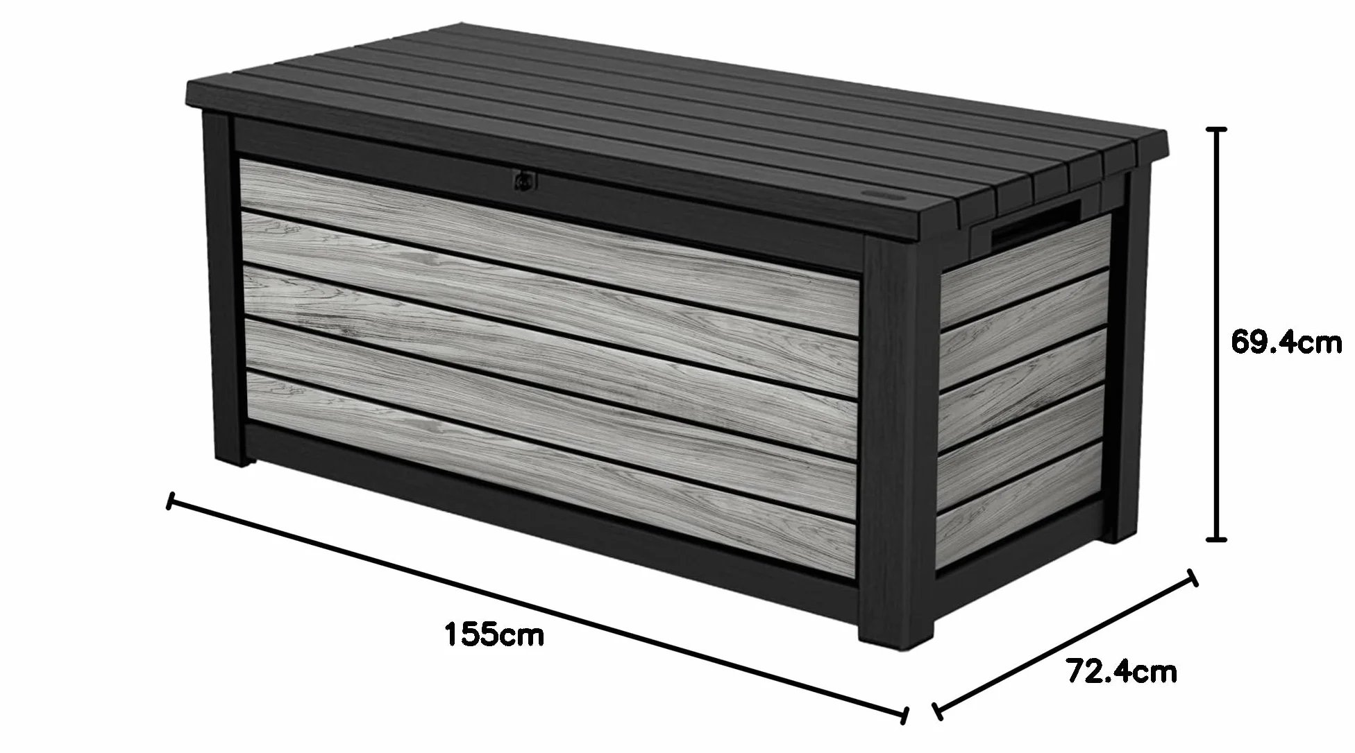 Keter Northwood 623 l skrzynia ogrodowa | 157 x 72 x 69 cm | tworzywo sztuczne o wyglądzie drewna (Storm Grey), obciążenie pokrywy do 270 kg, zamykana