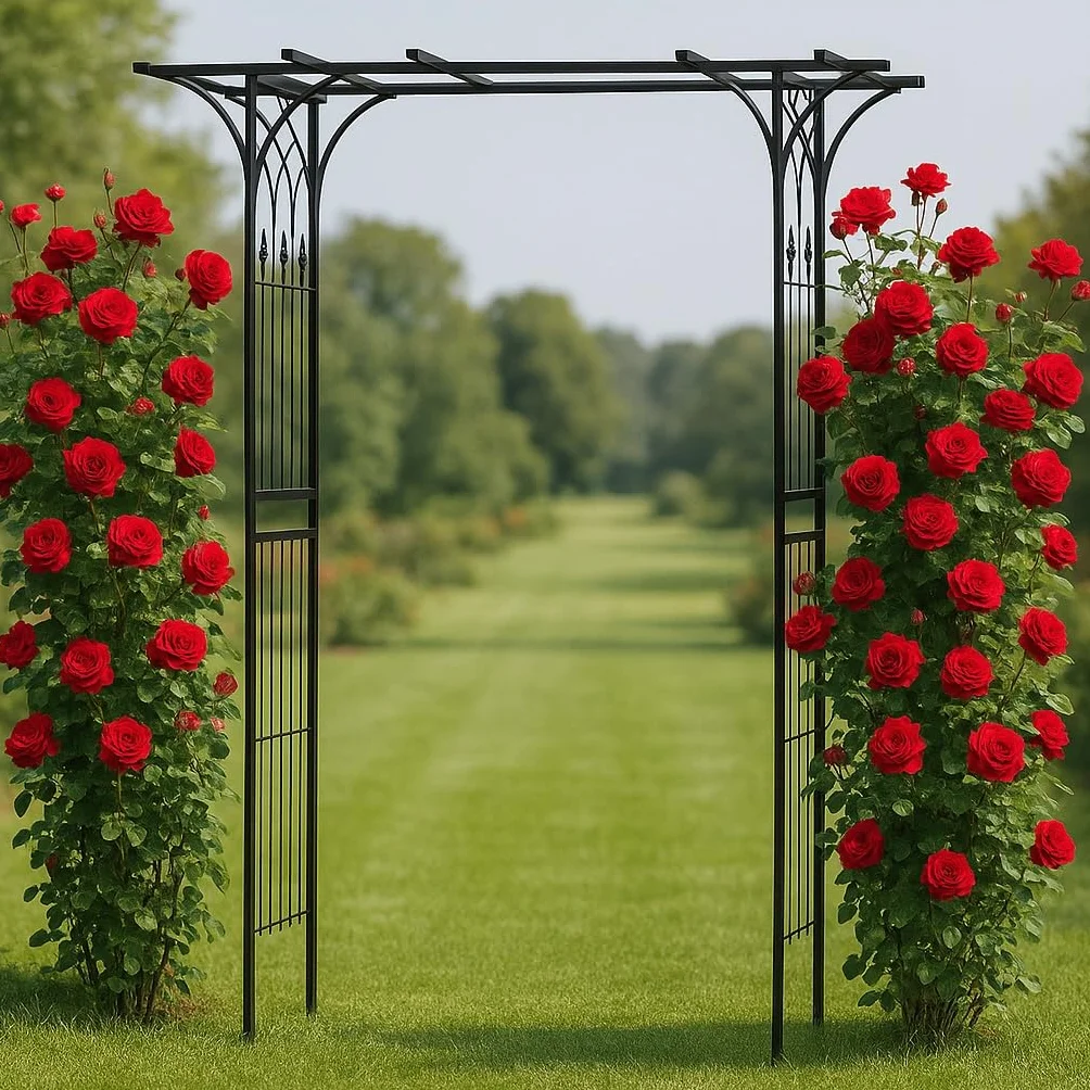 Wiltec Pergola ogrodowa o wymiarach 205 x 50 x 208 cm ze stali, trejaż do ogrodu na pnącza i róż czarny, łuk z kolcami wspierającymi