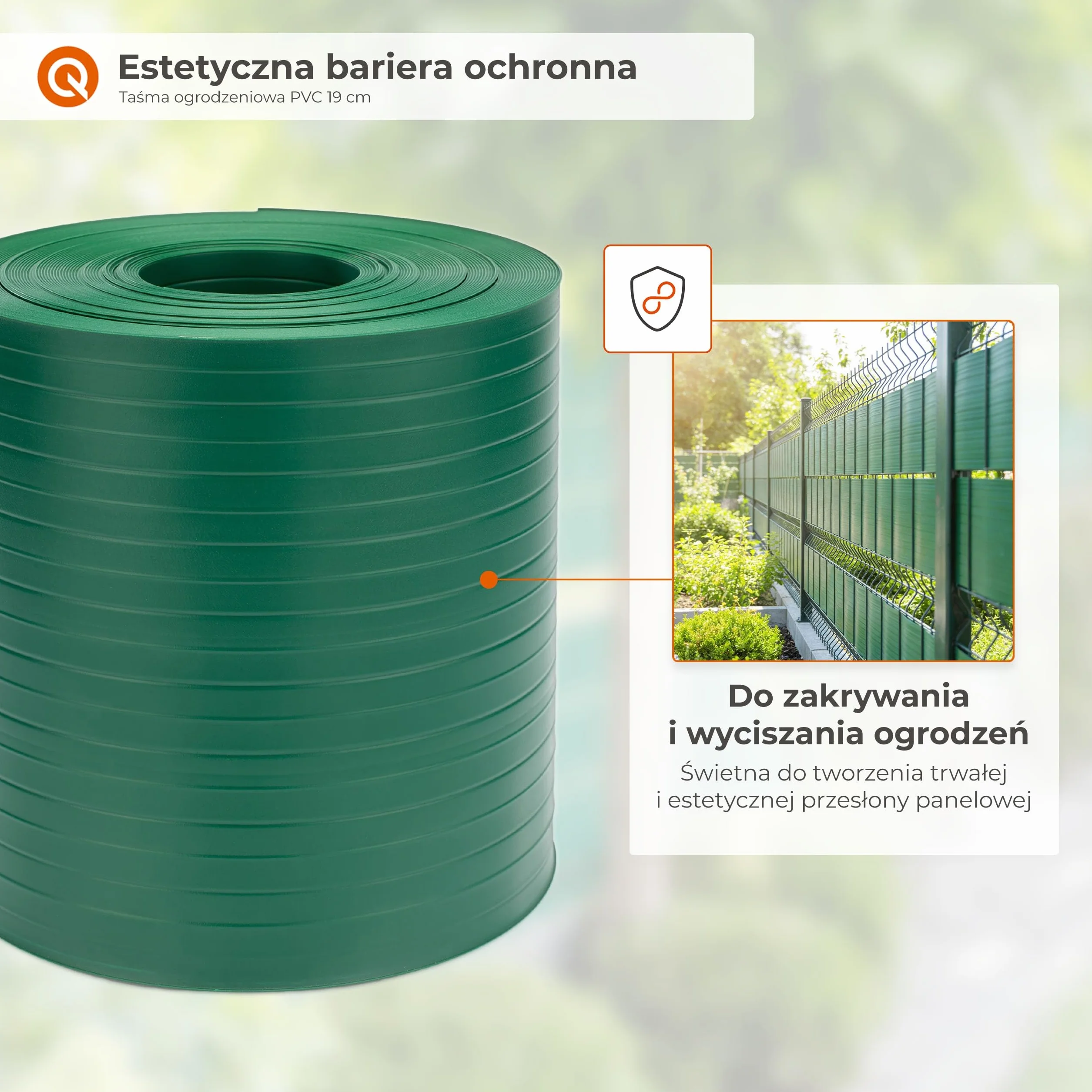 Quest Taśma ogrodzeniowa PVC, do ogrodzeń panelowych z podwójnym prętem — 19 cm, beżowa