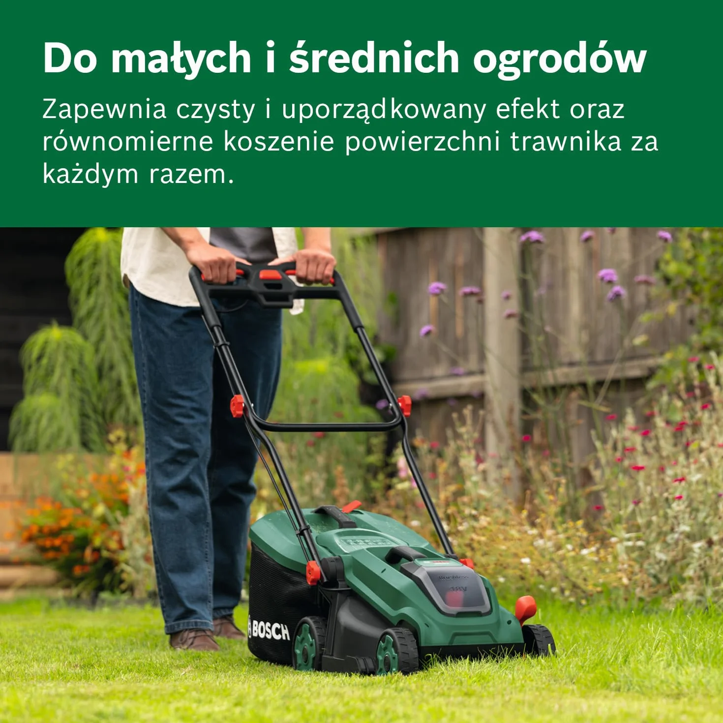 Bosch Kosiarka akumulatorowa ROTAK18V-34 (szerokość cięcia: 34 cm, wysokość cięcia: 25-65 mm, materiałowy worek na trawę 35 l, przystawka do mulczowania, bez akumulatora)