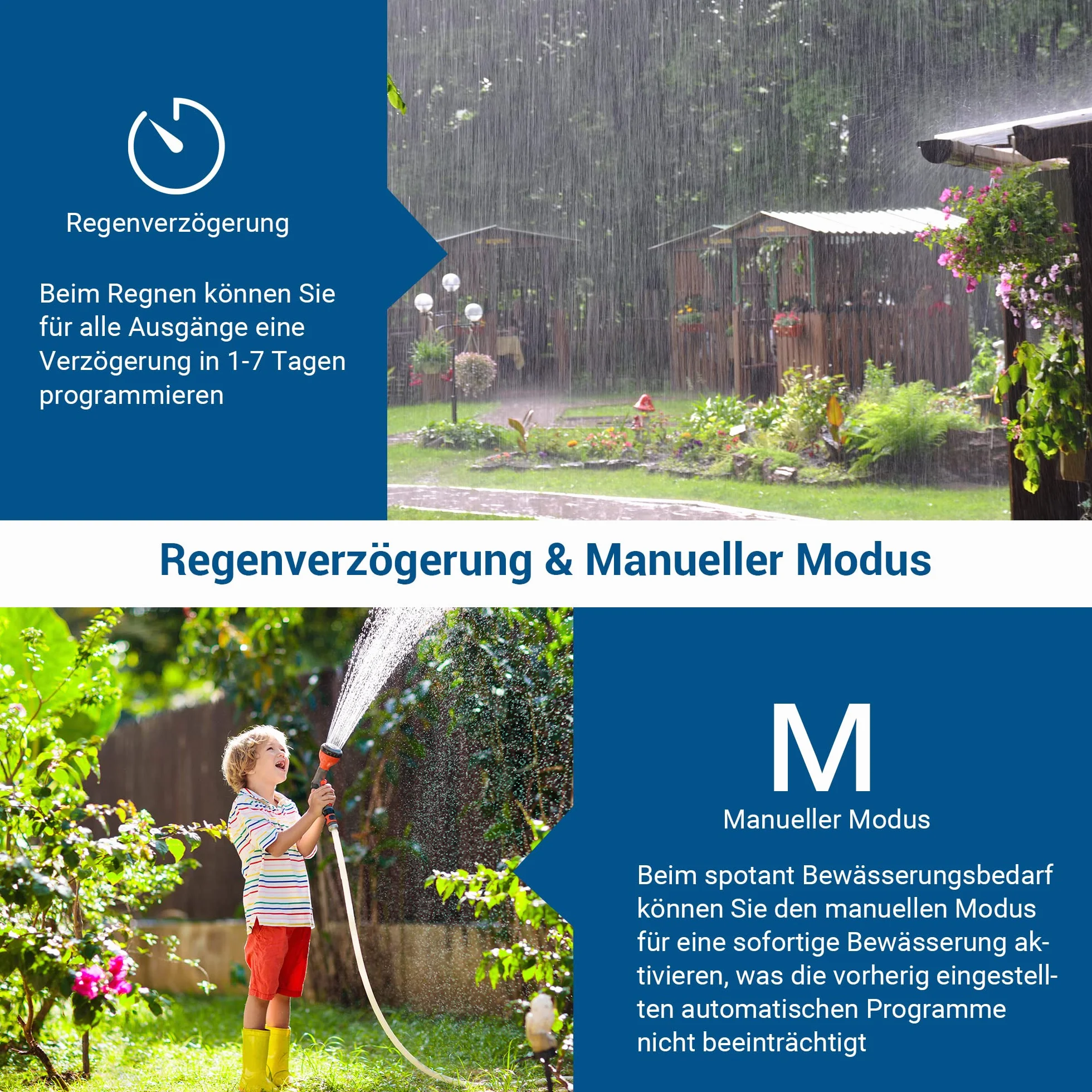 DEWENWILS Sterownik nawadniania, 4 wyjścia, sterowanie nawadnianiem z 16 indywidualnymi programami, trybami ręcznymi, funkcją opóźnienia deszczu, przyłącze 3/4", zegar nawadniania ogrodu, trawnika