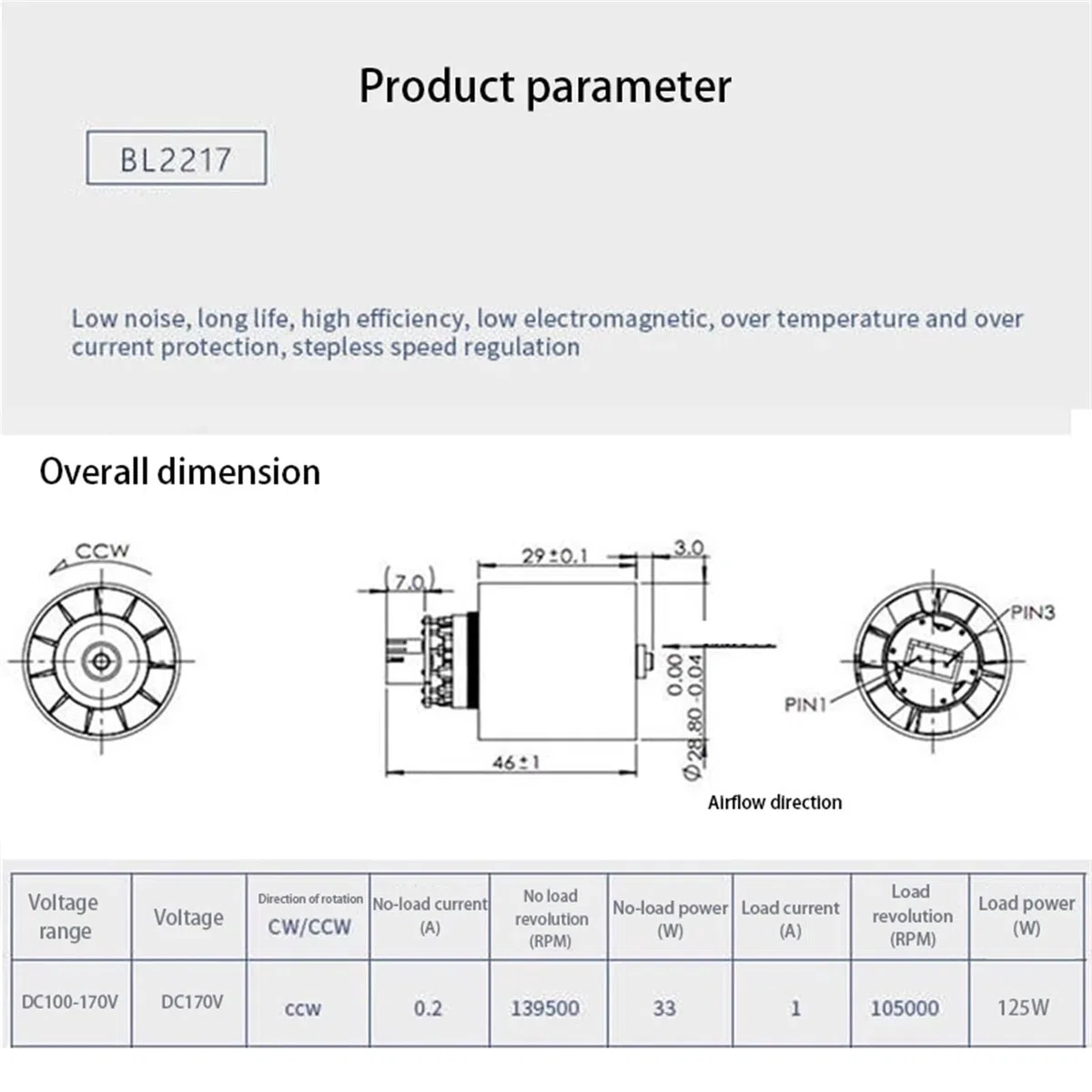 Wysokonapięciowy bezszczotkowy wentylator kanałowy ponad 100 000 obr./min, wirnik ze stopu aluminium, konwersja częstotliwości prądu stałego, silnik do suszarki do włosów