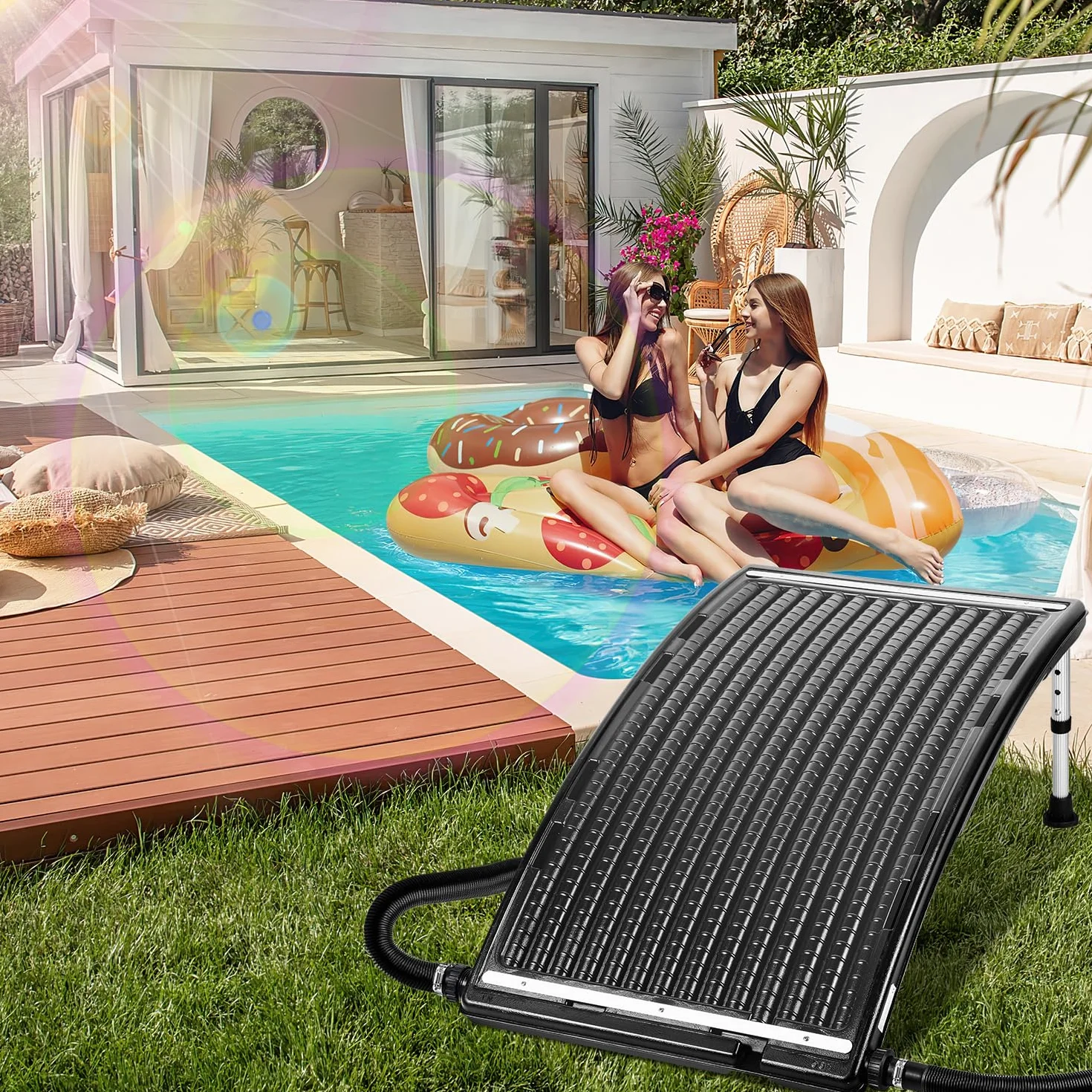 Jopassy Solarne ogrzewanie basenu, kolektor słoneczny, 110 x 65 x 15 cm, ogrzewanie solarne 10 000 l/h, przyłącze 38-40 mm, możliwość rozszerzenia, instalacja solarna do ciepłej wody, prysznic