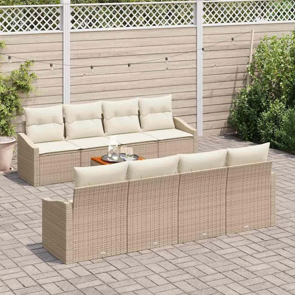 7-częściowy zestaw mebli ogrodowych, beżowy i biały, rattan PE, stal malowana proszkowo, modułowa konstrukcja, odporna na promieniowanie UV, na taras, balkon, do użytku na zewnątrz