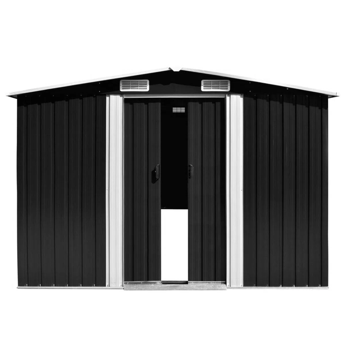 Homgoday Domek ogrodowy 257 x 489 x 181 cm Antracyt Metalowe meble, zewnętrzne narzędzia, szopa ogrodowa, pokrywa kosza, narzędzia domek ogrodowy, domek na narzędzia i podwórko