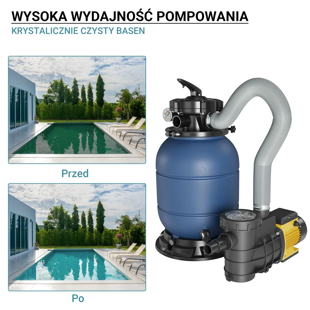 Wiltec Filtr piaskowy z pompą basenową HZS-200, profesjonalny system filtracyjny do basenów, samozasysająca pompa piaskowa do basenu o mocy 220 W