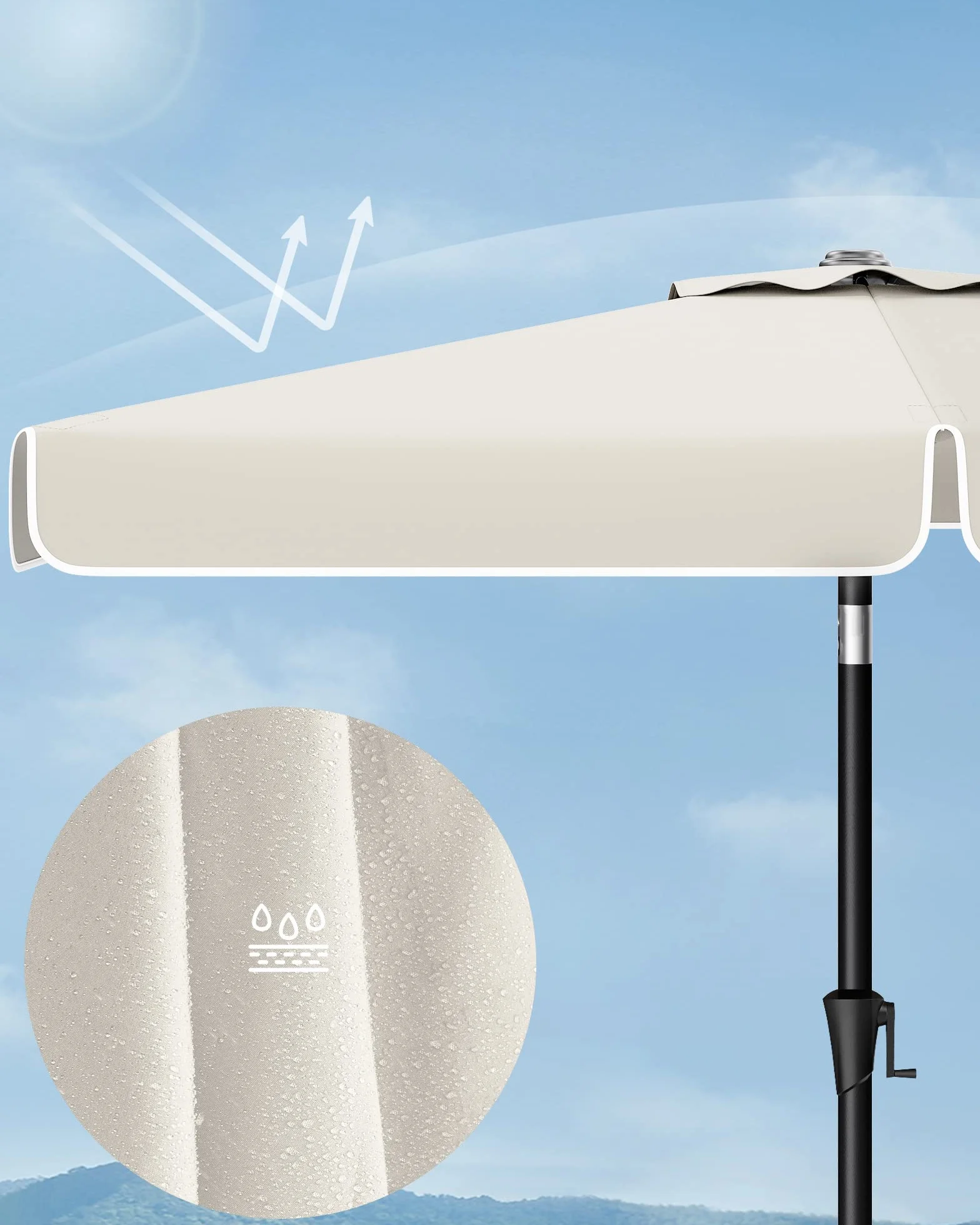 SONGMICS parasol 200 x 150 cm, prostokątny parasol balkonowy, ochrona przeciwsłoneczna UPF 50+, wygięty w obie strony o 30°, do ogrodu, na taras, bez stojaka, beżowy GPU048M01