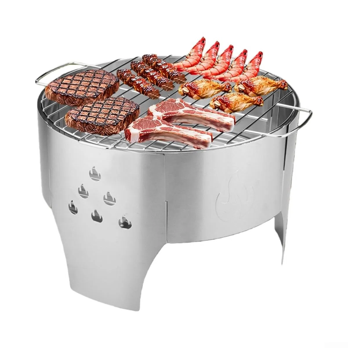 Przenośny grill węglowy ze stali nierdzewnej do gotowania na świeżym powietrzu, ogrodu, na plażę, kemping, kompaktowy, łatwy do czyszczenia, idealny dla miłośników grillowania