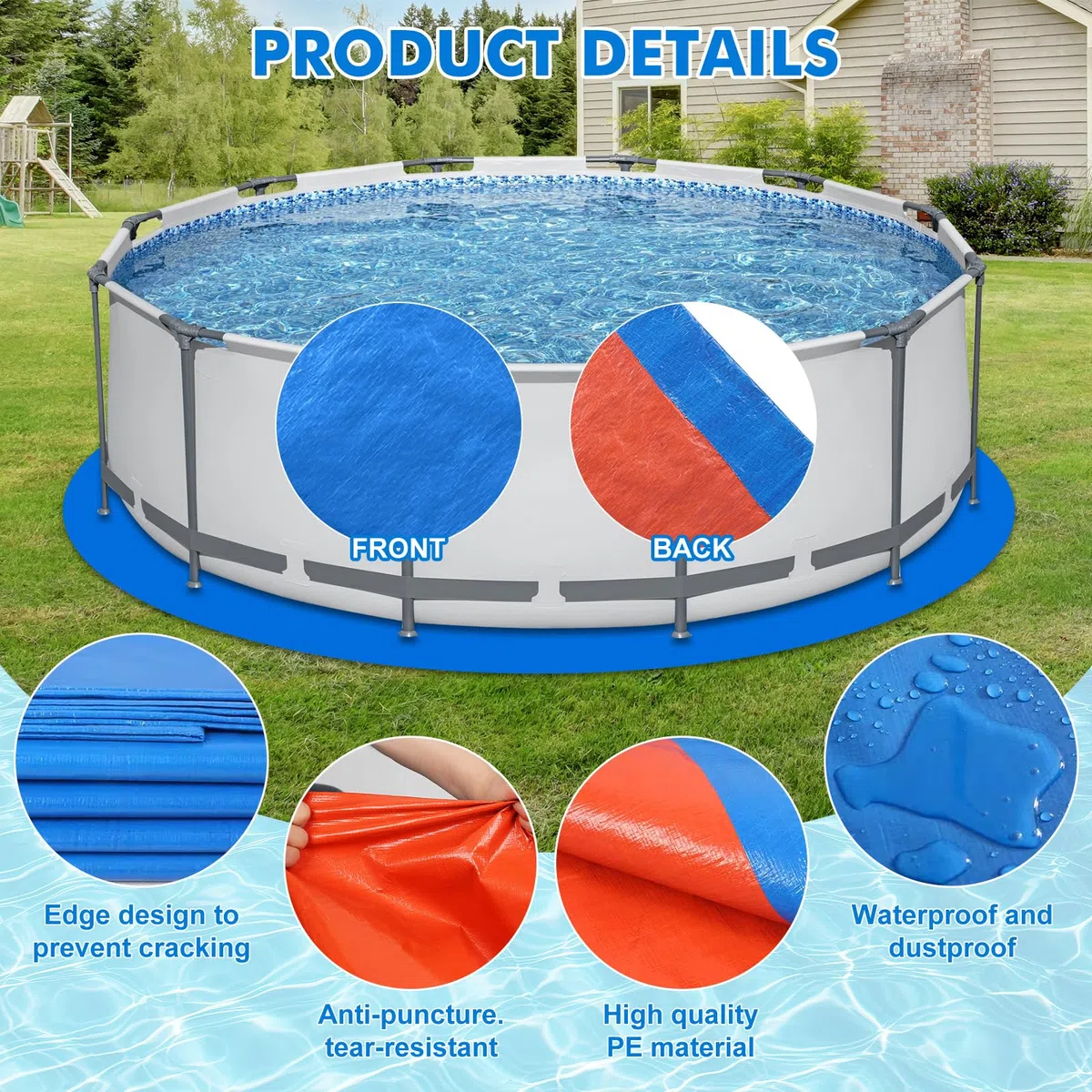 Plandeka podłogowa do basenu, mata ochronna do basenu, pasuje do płaskich basenów naziemnych, ochrona przed rozerwaniem