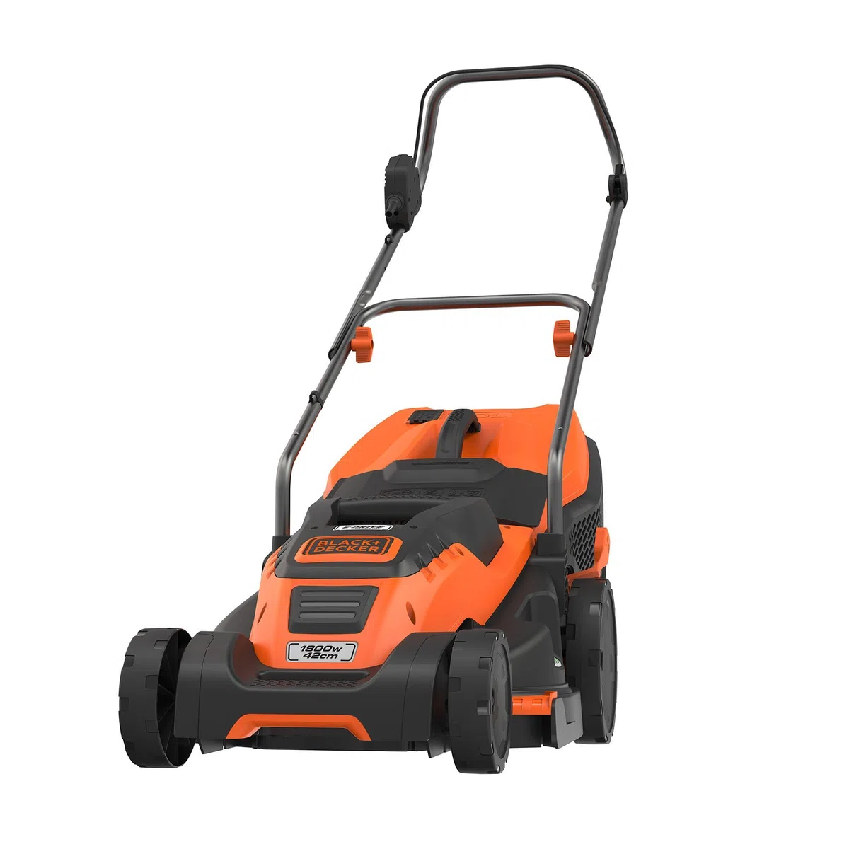Black+Decker 1800 W Edge-Max EMAX42 elektryczna kosiarka do trawy, szerokość cięcia 42 cm, technologia E-Drive i funkcja Compact & Go, czarno-pomarańczowa