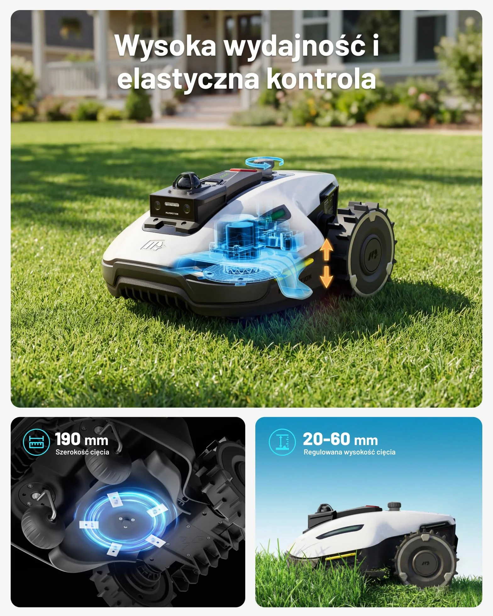 MAMMOTION YUKA mini 2 1000 Robot Koszący bez Kabla Ograniczającego, 1000 m², Nawigacja 360° LiDAR + Kamera AI, Wykrywanie 300 Przeszkód, DropMow