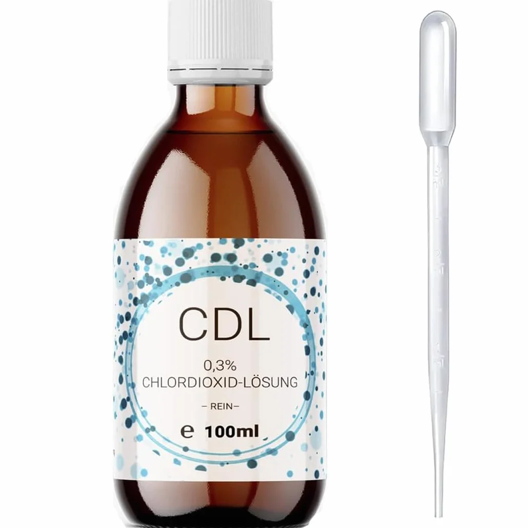 100 ml dwutlenku chloru CDL/CD roztwór 0,3%, destylowany, szklana butelka z kroplomierzem dozującym