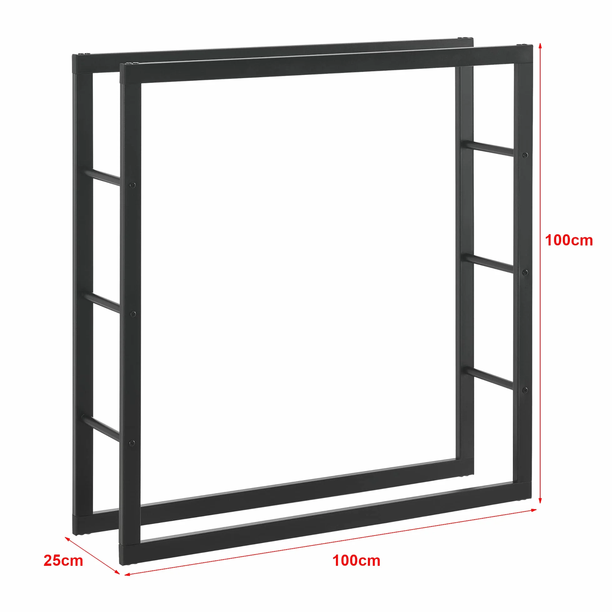 [en.casa] Regał na drewno kominkowe Täby, regał na drewno opałowe, do użytku wewnątrz i na zewnątrz, metalowy, 100 x 25 x 100 cm, stojak na drewno opałowe, stojak na drewno kominkowe, czarny