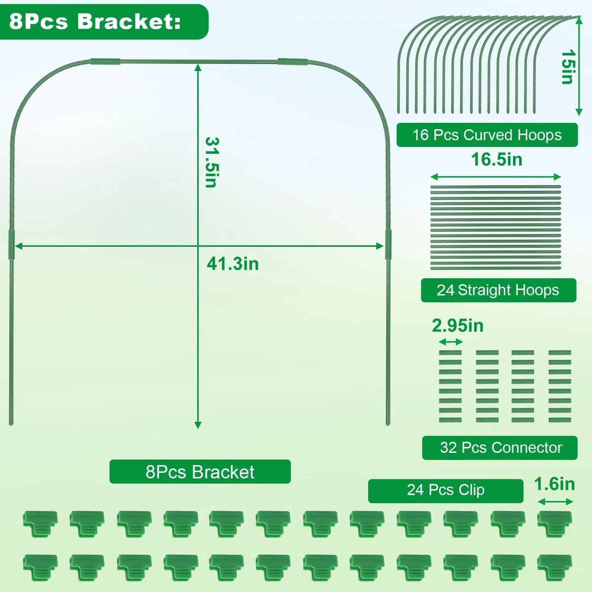 8 zestawów GreenUse Ops do podwyższonych łóżek, zdejmowany, nierdzewny tunel ogrodowy do tkanin ogrodowych, 100 x 80 cm, tunel do uprawy roślin i palików ogrodowych