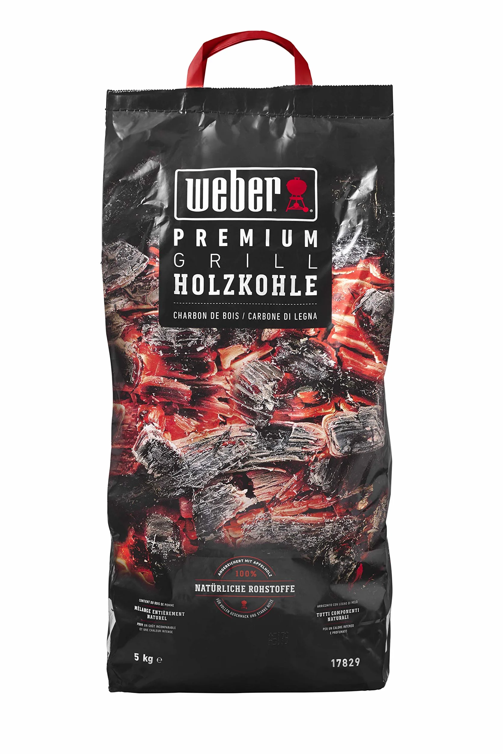 Weber Premium Węgiel Drzewny (Worek 5kg), do Szybkiego i Gorącego Żaru, Idealny do Szybkiego Grillowania Mięsa, 100% Naturalne Drewno, Produkt UE, Zrównoważony Odbiór, Certyfikat FSC (17829)
