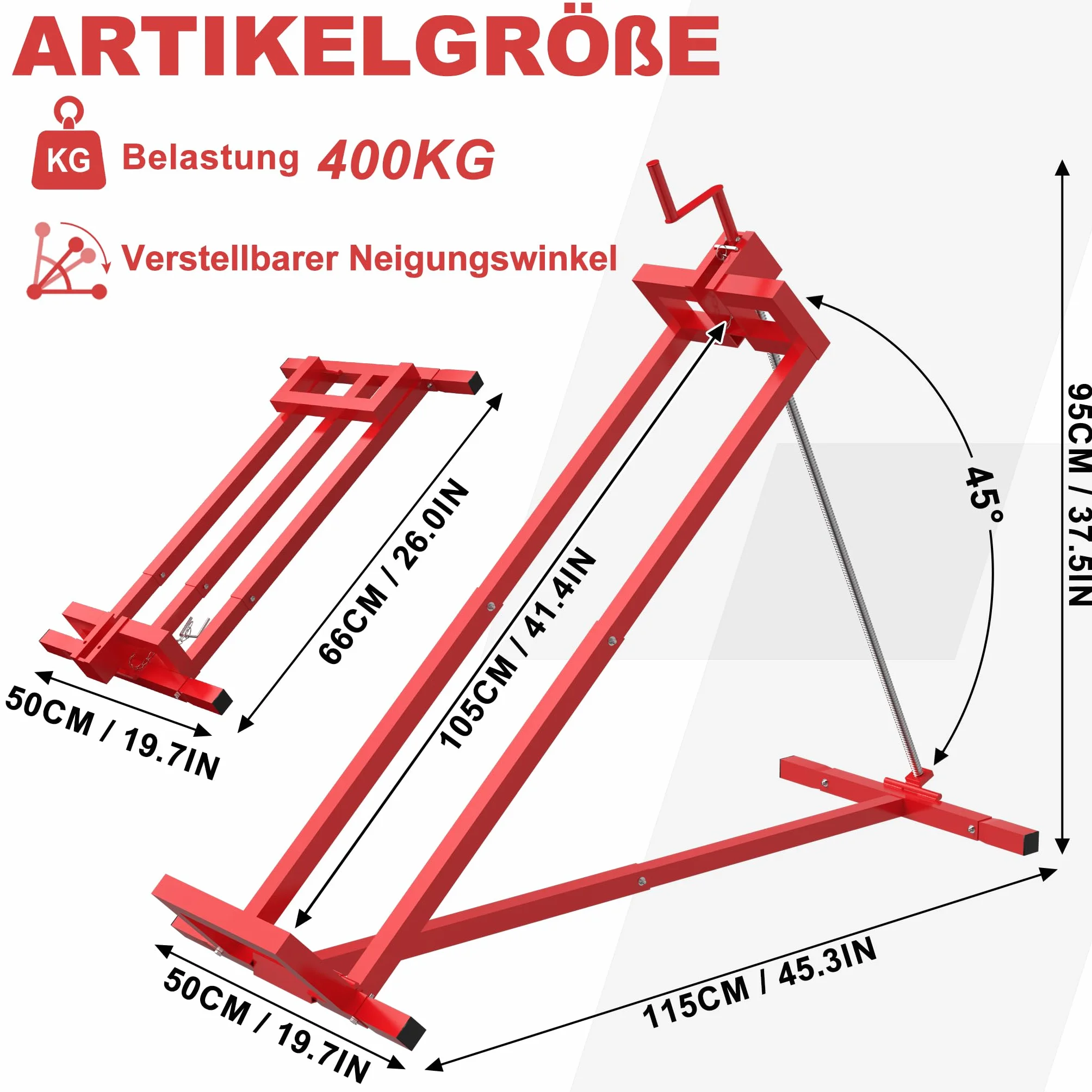 Froadp Podnośnik do Kosiarek 400KG Podnośnik z Regulacją Kąta Nachylenia 45° Podnośnik Teleskopowy do Kosiarki Samojezdnej Traktorka do Trawy Kosiarki Samojezdnej Traktorka do Trawy