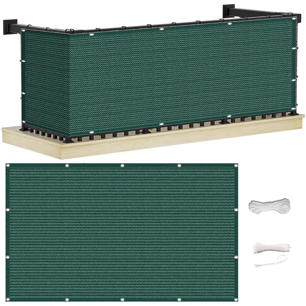 Siatka Zacieniająca 105 x 750 cm Blokuje Promieniowanie UV I Chroni Prywatność Balkonu Osłona Ekranu Prywatności Balkonu Osłona Balkonu HDPE, Ogrodzenia I Balkonu, Ciemnozielony