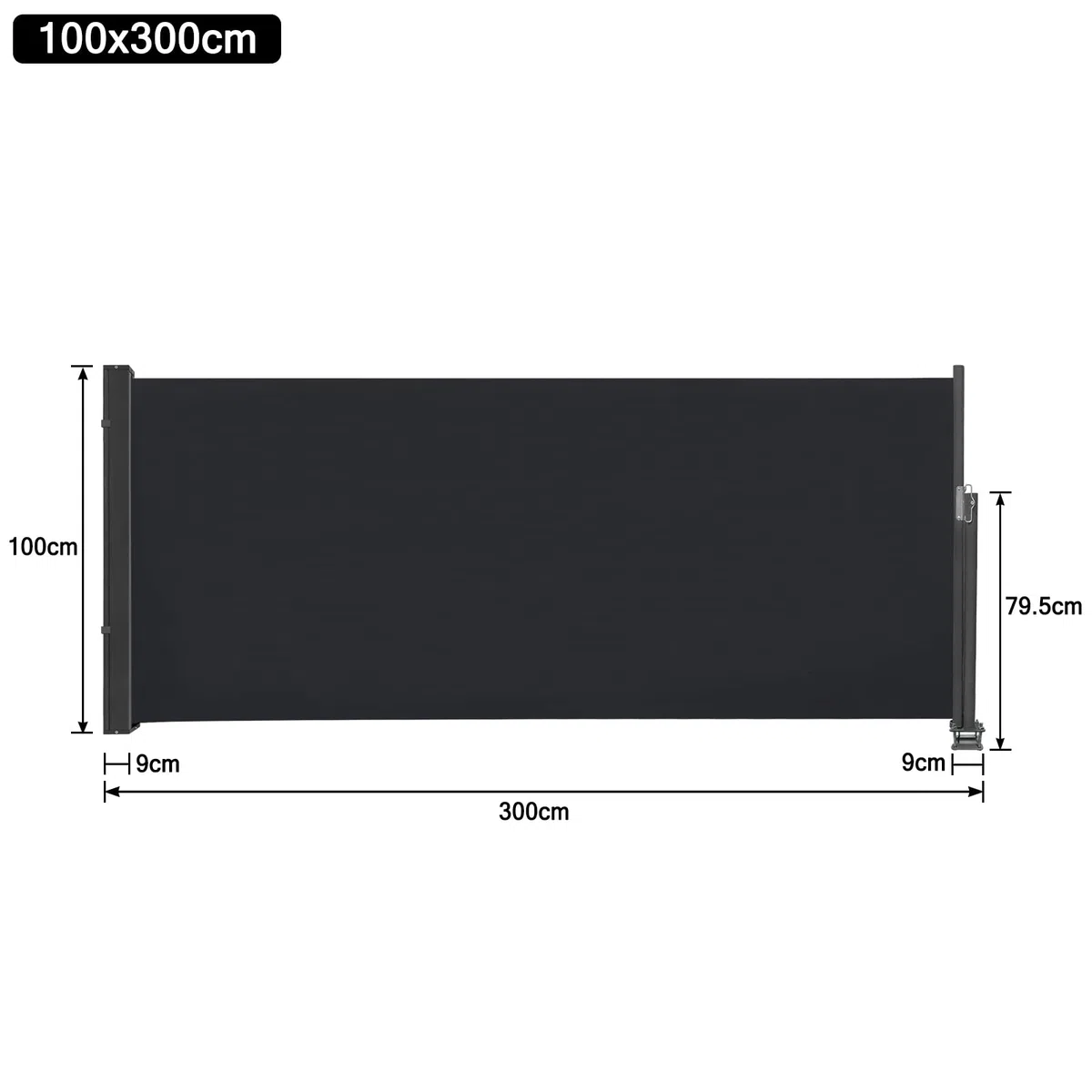 UISERBT Markiza boczna, wysuwana, 100 x 300 cm, antracytowa, osłona prywatności, ochrona przed słońcem, wiatrem, na balkon, taras, kemping