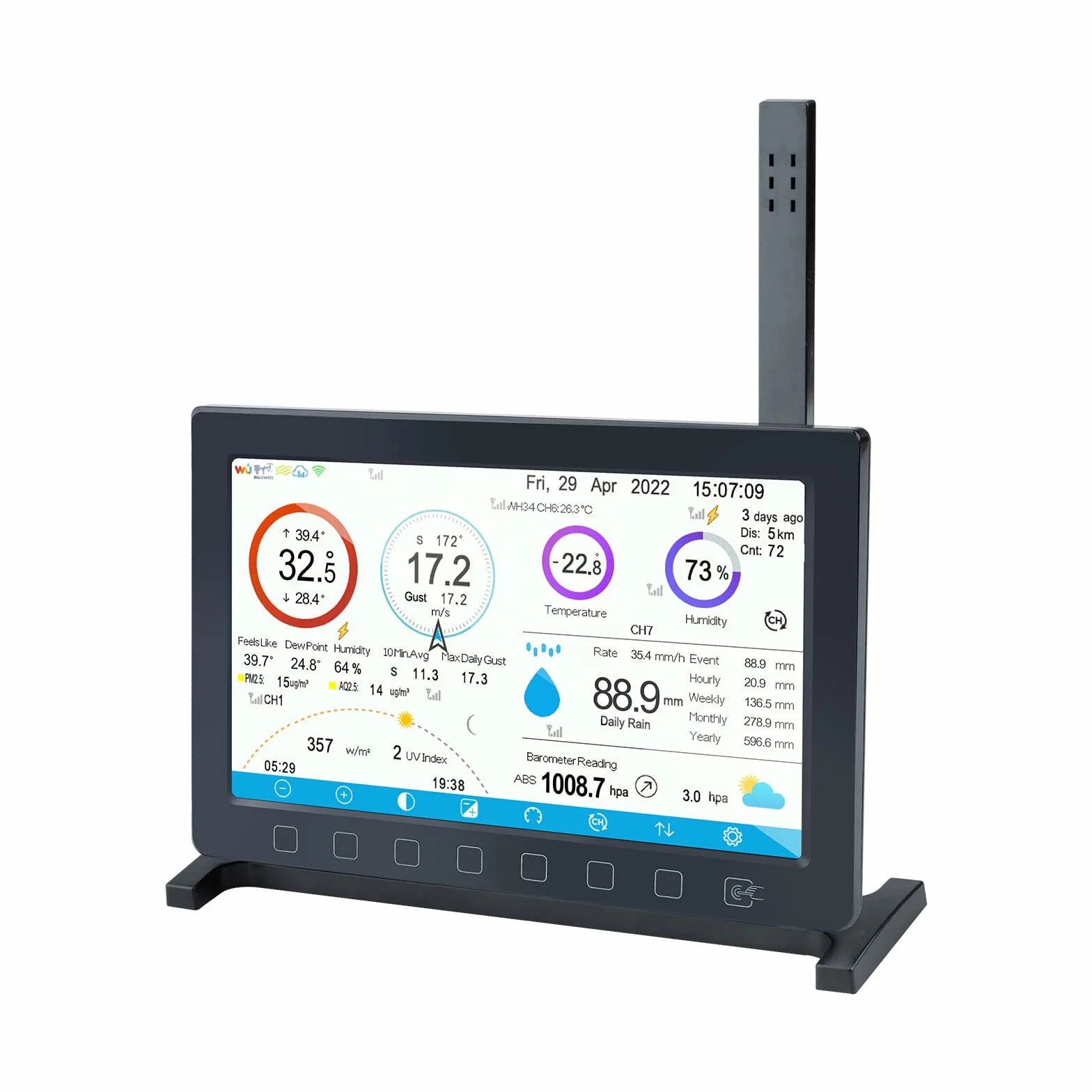 ECOWITT HP2560 do stacji pogodowej, wyświetlacz TFT do wnętrz z przyciskiem dotykowym, dodatek, paarweise mit WS90/WS80 zewnętrznym