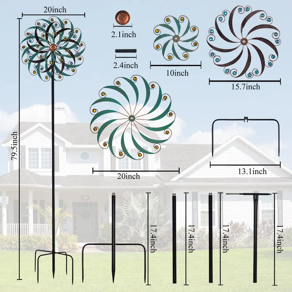 VEWOGARDEN Duży wiatrak, średnica 50 cm, do użytku na zewnątrz, metalowy wiatrak, spinner, sztuka na podwórku, łapacze wiatru, rzeźba na patio, trawnik i dekoracja ogrodu
