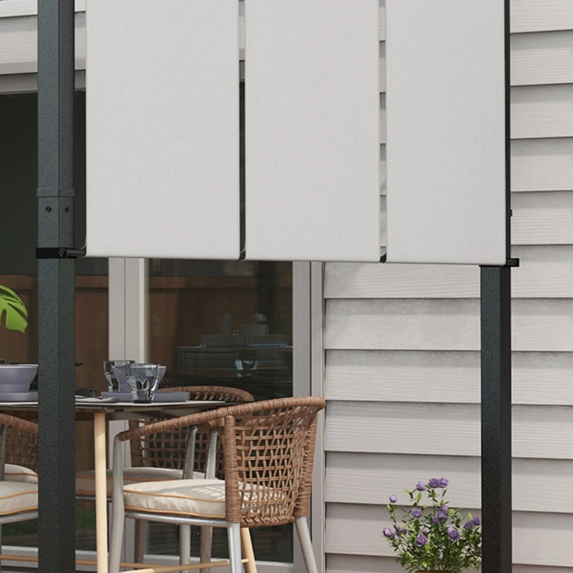Outsunny Pergola ok. 3,5x3m Pawilon ogrodowy z regulowanym dachem, zadaszenie tarasowe, wolnostojący pawilon stalowy, ochrona przed słońcem na taras i do ogrodu, jasnoszary
