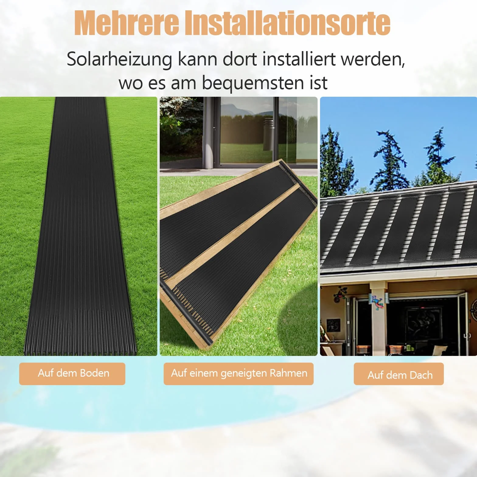 COSTWAY Kolektor solarny ogrzewanie basenu, 500 x 75 cm, ogrzewanie solarne z tworzywa sztucznego odpornego na promieniowanie UV, ogrzewanie basenowe do 21500 l, czarny