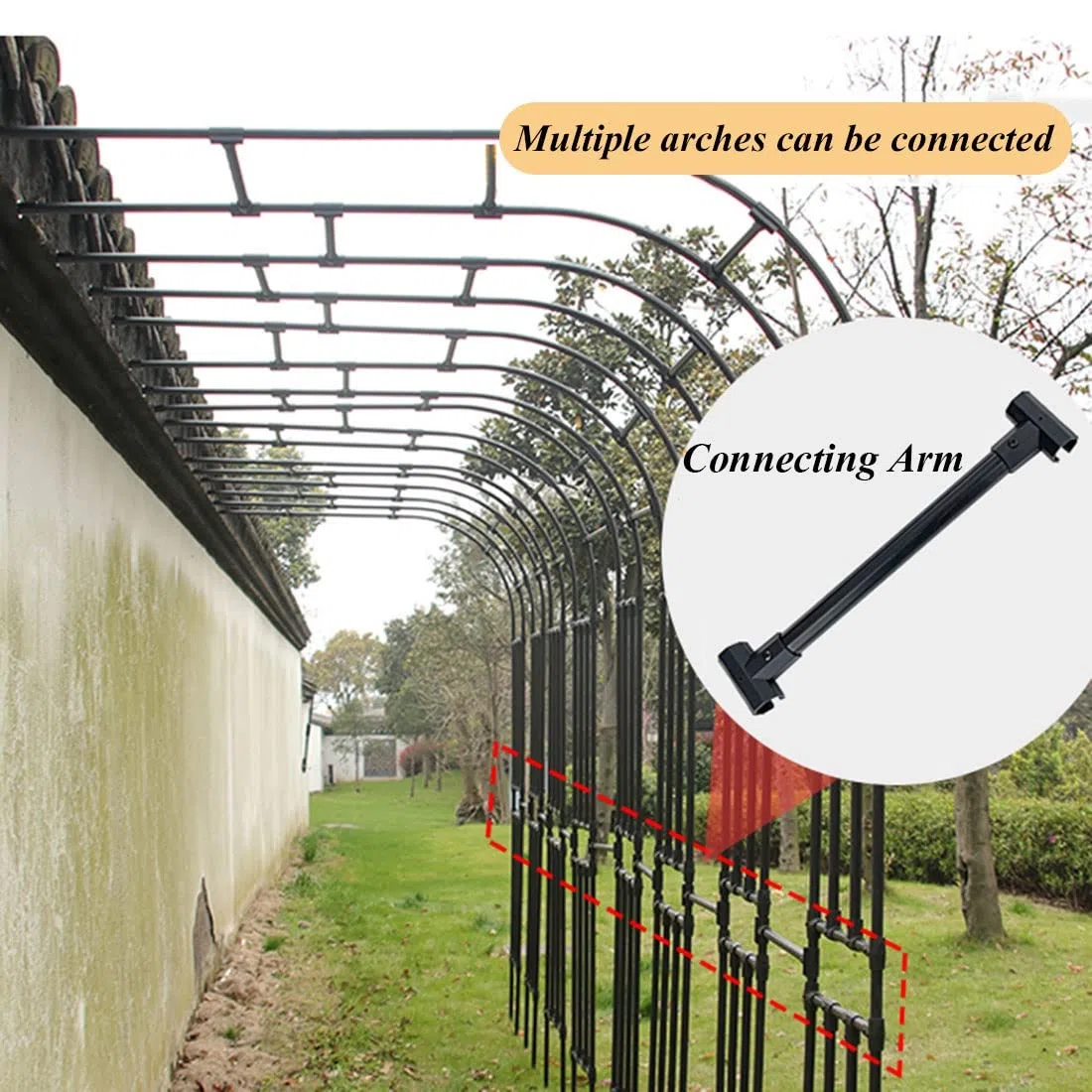 Wytrzymały metalowy łuk ogrodowy 240 cm – odporny na warunki atmosferyczne wspornik kratki do róż pnących i roślin, kremowe wykończenie, idealne na wesela i dekorację na zewnątrz (150 x 240 cm)