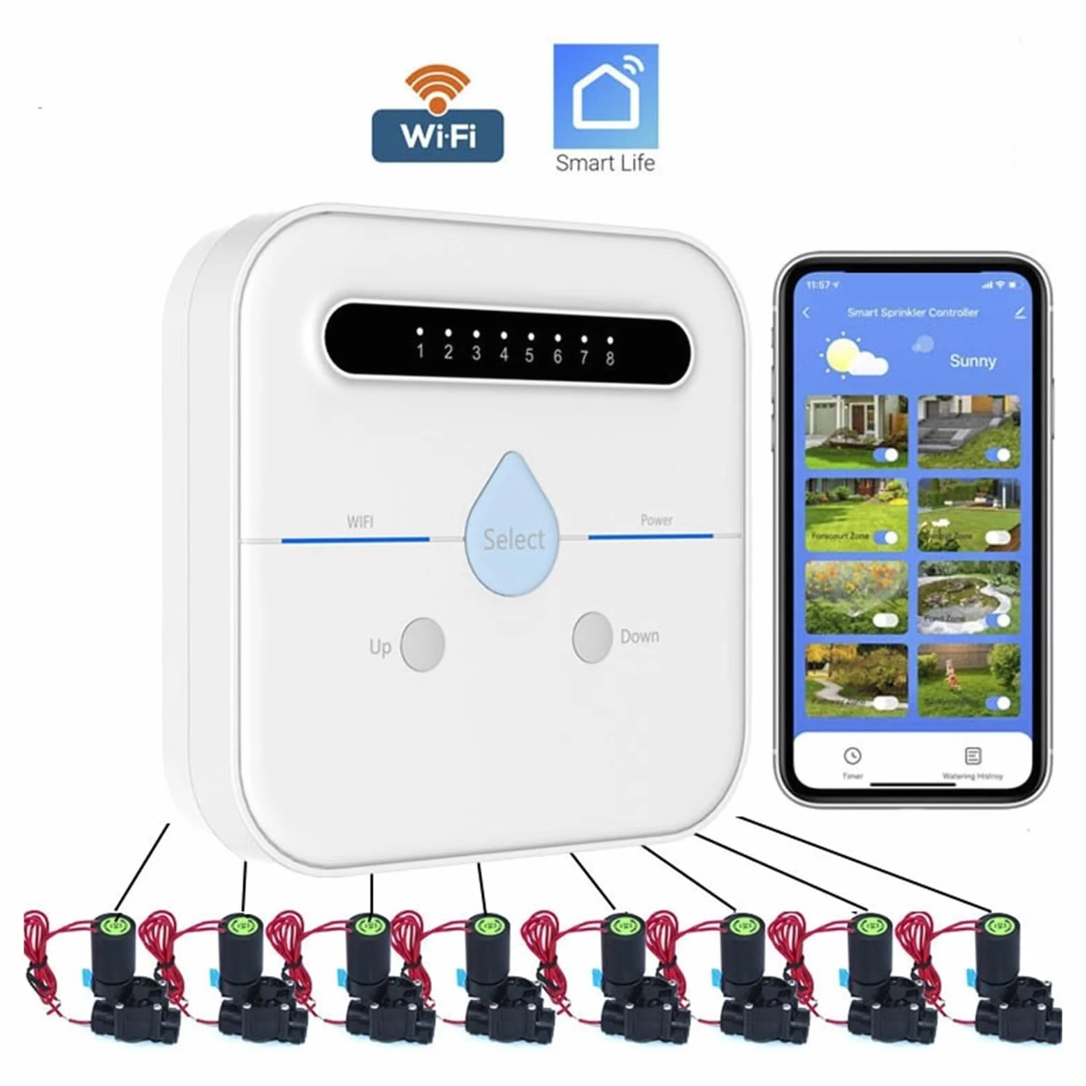 WIFI Inteligentny Sterownik Nawadniania Ogrodu Zawór Elektromagnetyczny Wody Do System Nawadnianie Zegar Podlewania(8 Way)