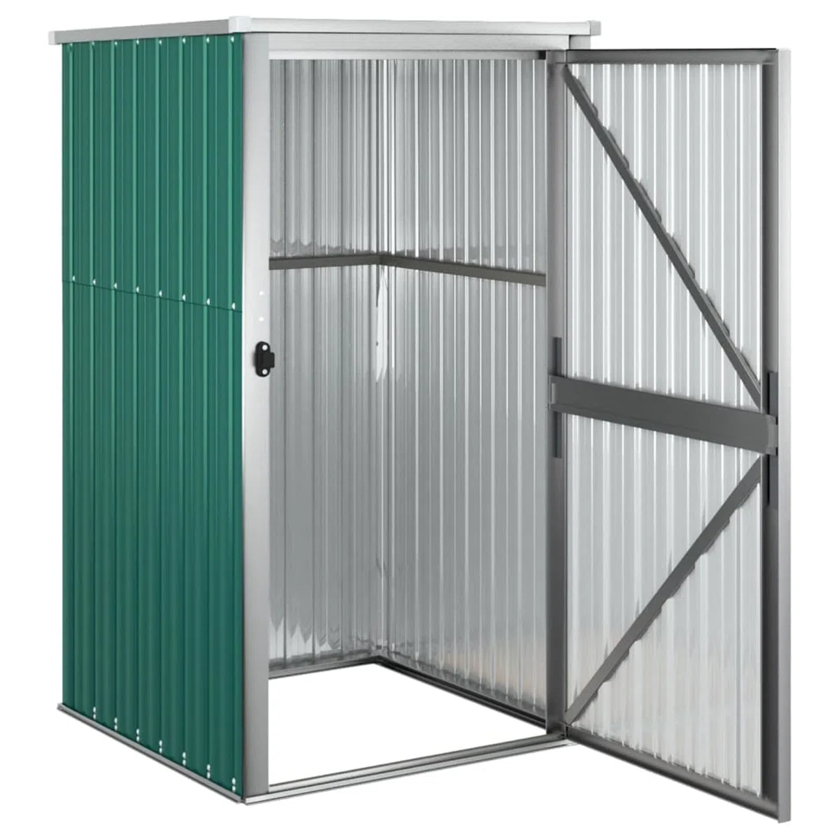 Metalowa szopa ogrodowa z praktycznym uchwytem i spadzistym dachem, zielona, narzędzie do przechowywania na zewnątrz, domek na sprzęt ogrodowy, 88 x 89 x 161 cm