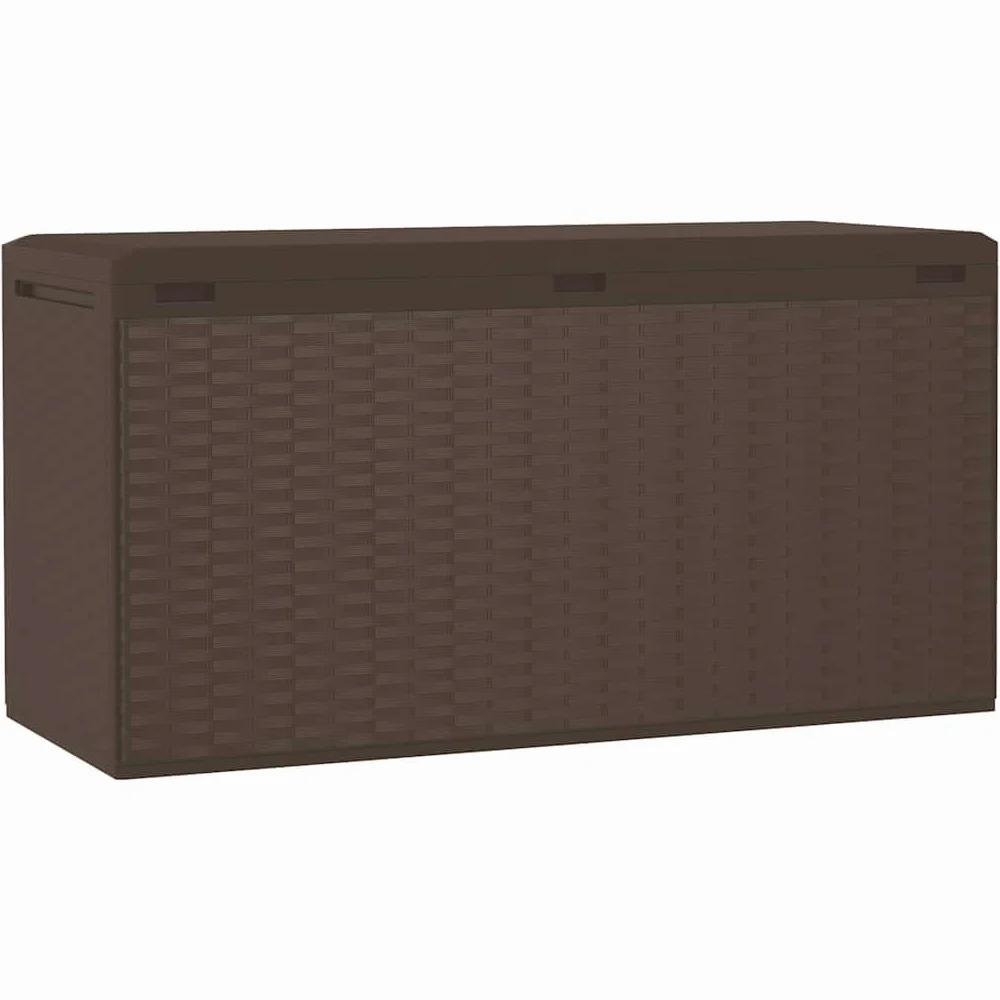 Skrzynka ogrodowa, brązowa, 114 x 47 x 60 cm, 290 l, polipropylen, skrzynia do przechowywania, zamykana, na poduszki, na balkon, taras, porządek na zewnątrz
