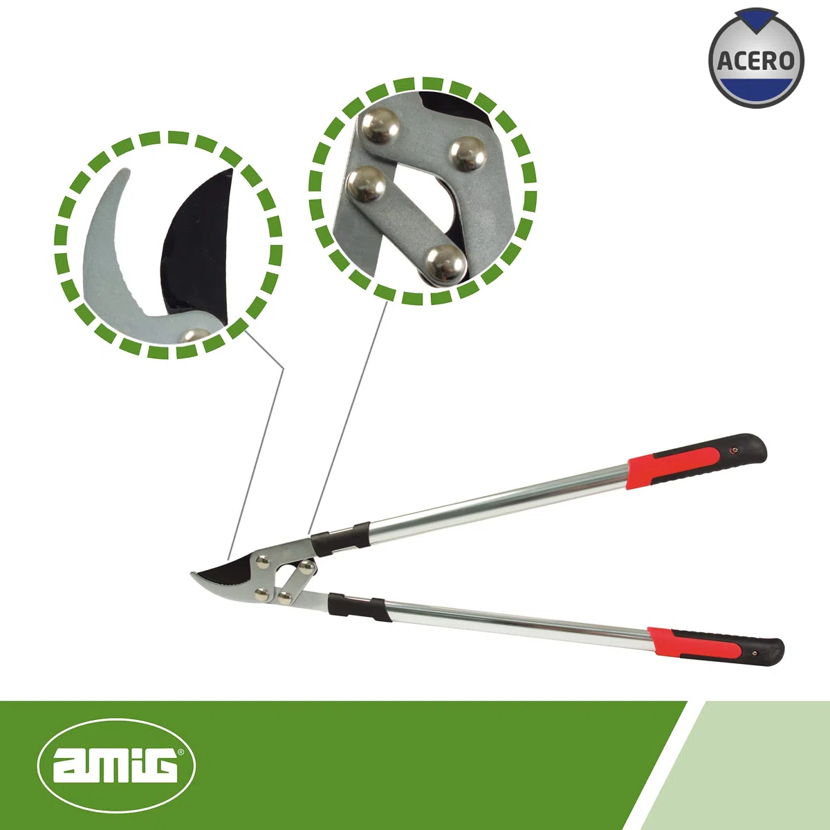 Amig - Nożyczki do przycinania dwuręcznego | aluminiowy uchwyt i ostrze powlekane teflonem | 76 cm | cięcie obejścia | 45 mm Pojemność cięcia | Do zielonych i mokrych gałęzi drzew i krzewów