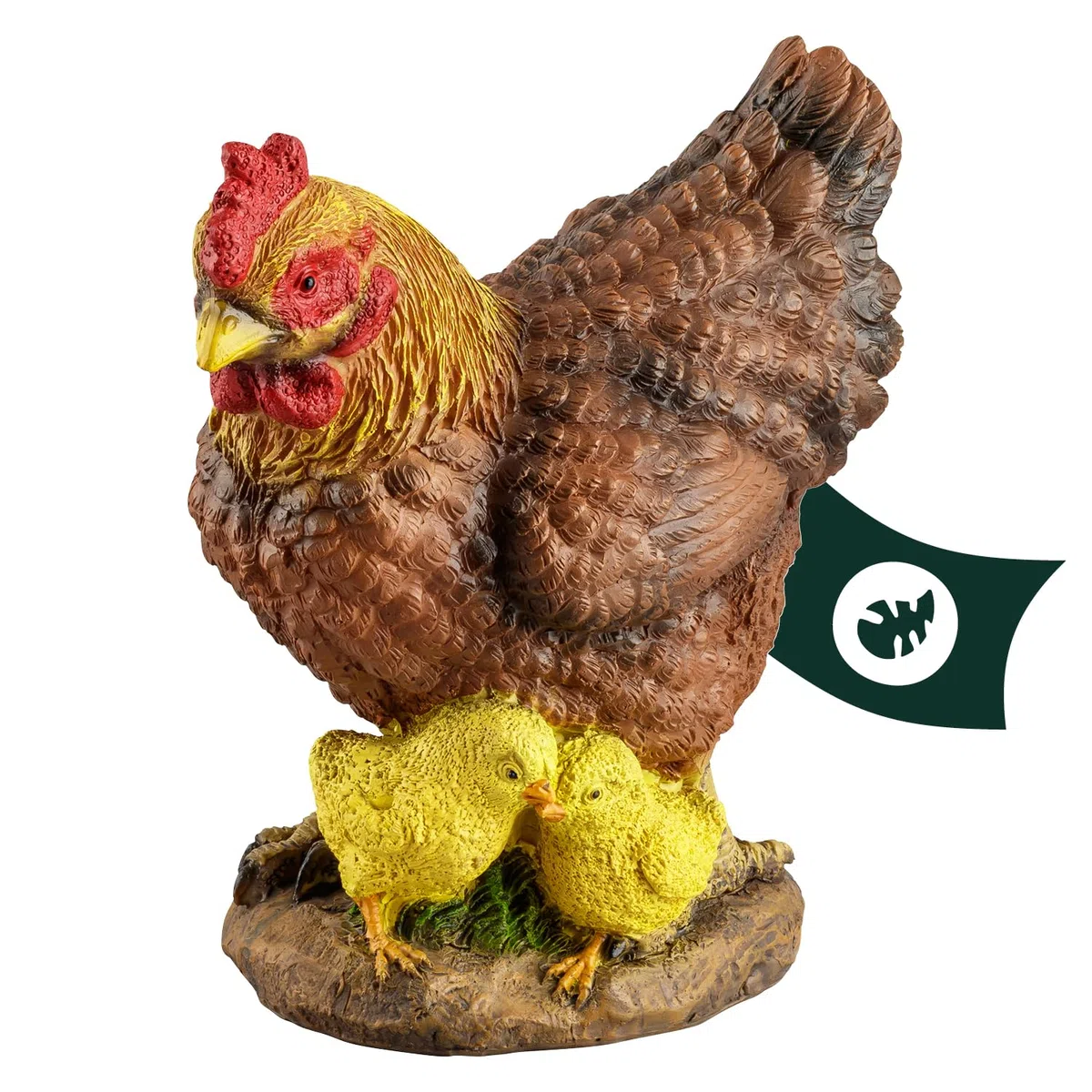 1PLUS Polyresinowa figurka kurczaka do ogrodu brązowa z kurczętami dekoracja ogrodowa żywica ozdoba zdobiąca figurka dekoracja ogrodu