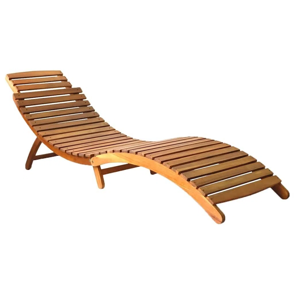Leżak z litego drewna akacjowego z poduszką i poduszką pod głowę, składany leżak relaksacyjny do ogrodu, na taras, balkon lub basen, ergonomicznie wygięty kształt, obciążenie do 110 kg