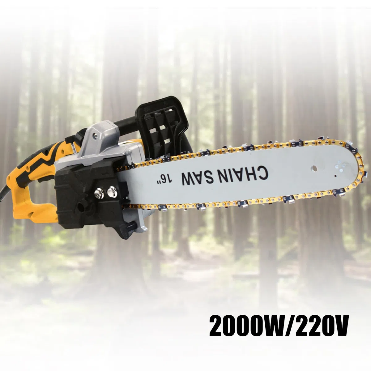 Elektryczna piła łańcuchowa, 16 cali 2000 W, piła łańcuchowa 35 cm, do cięcia drewna, gałęzi drzew, przycinania, podwórka, ogrodu (żółty)