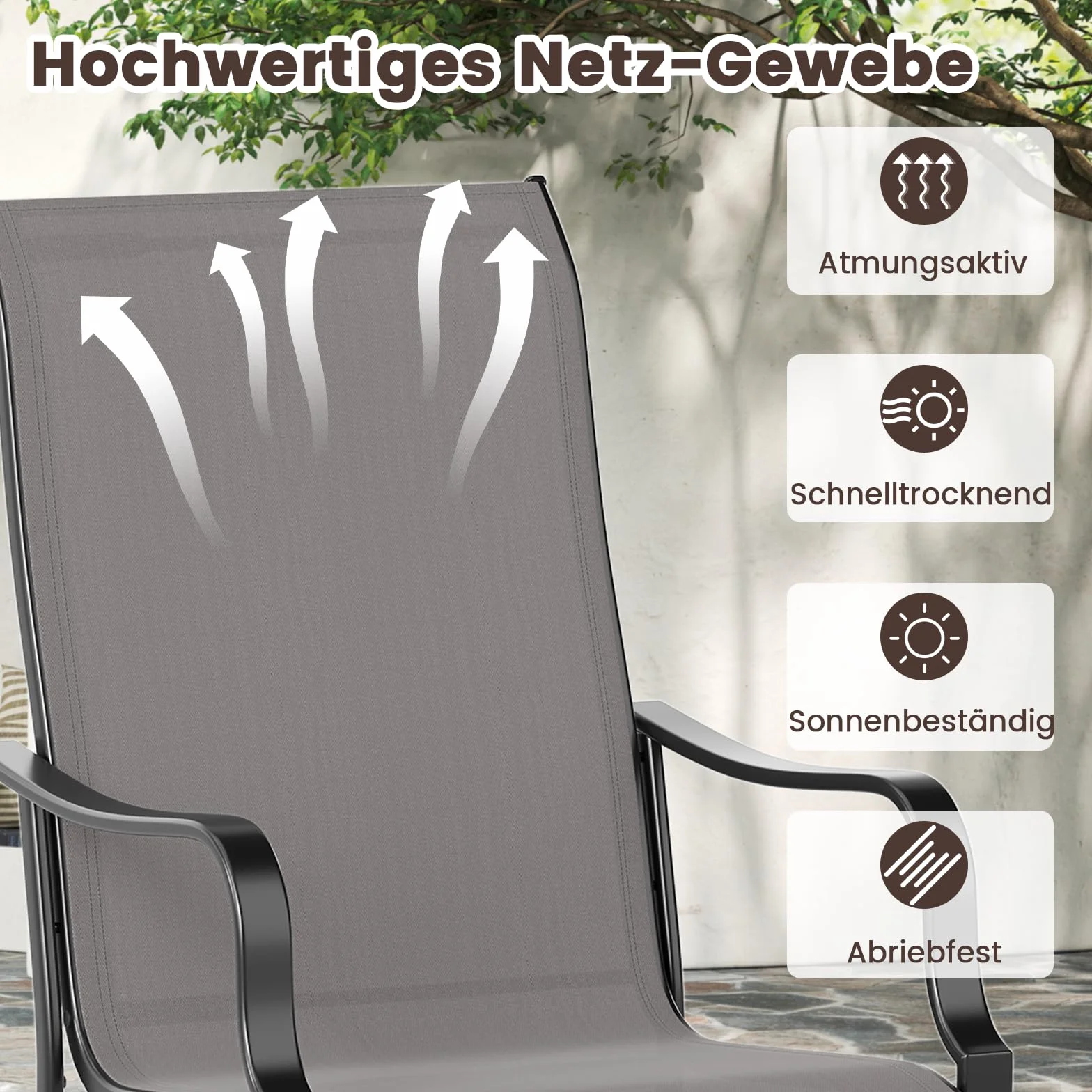 COSTWAY Krzesła ogrodowe, zestaw 2 sztuk, krzesła tarasowe z wysokim oparciem, krzesła balkonowe z obciążeniem do 150 kg, do ogrodu, na taras, balkon, 56 x 73 x 101 cm, szare