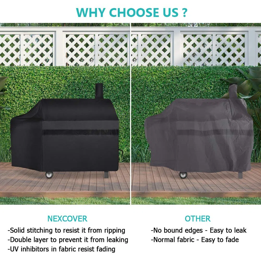 NEXCOVER Offsetowy pokrowiec na grill z węglem drzewnym 152 cm, wodoodporny, odporny na rozdarcia pokrowiec na grilla Brinkmann Char-Broil Weber Nexgrill, czarny