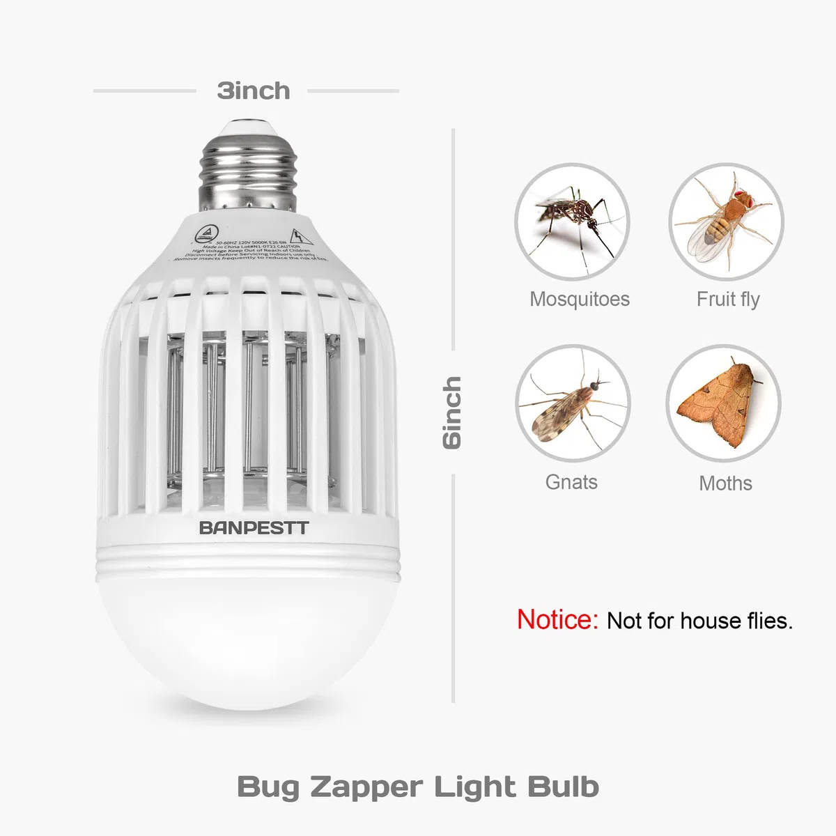 BANPESTT [2-Pack] Bug Zapper Żarówka 2-w-1 Komar Zapper Gnat Pułapka do wewnątrz i na zewnątrz - Elektryczny zabójca owadów i pułapki do zwalczania szkodników dla domu podwórko