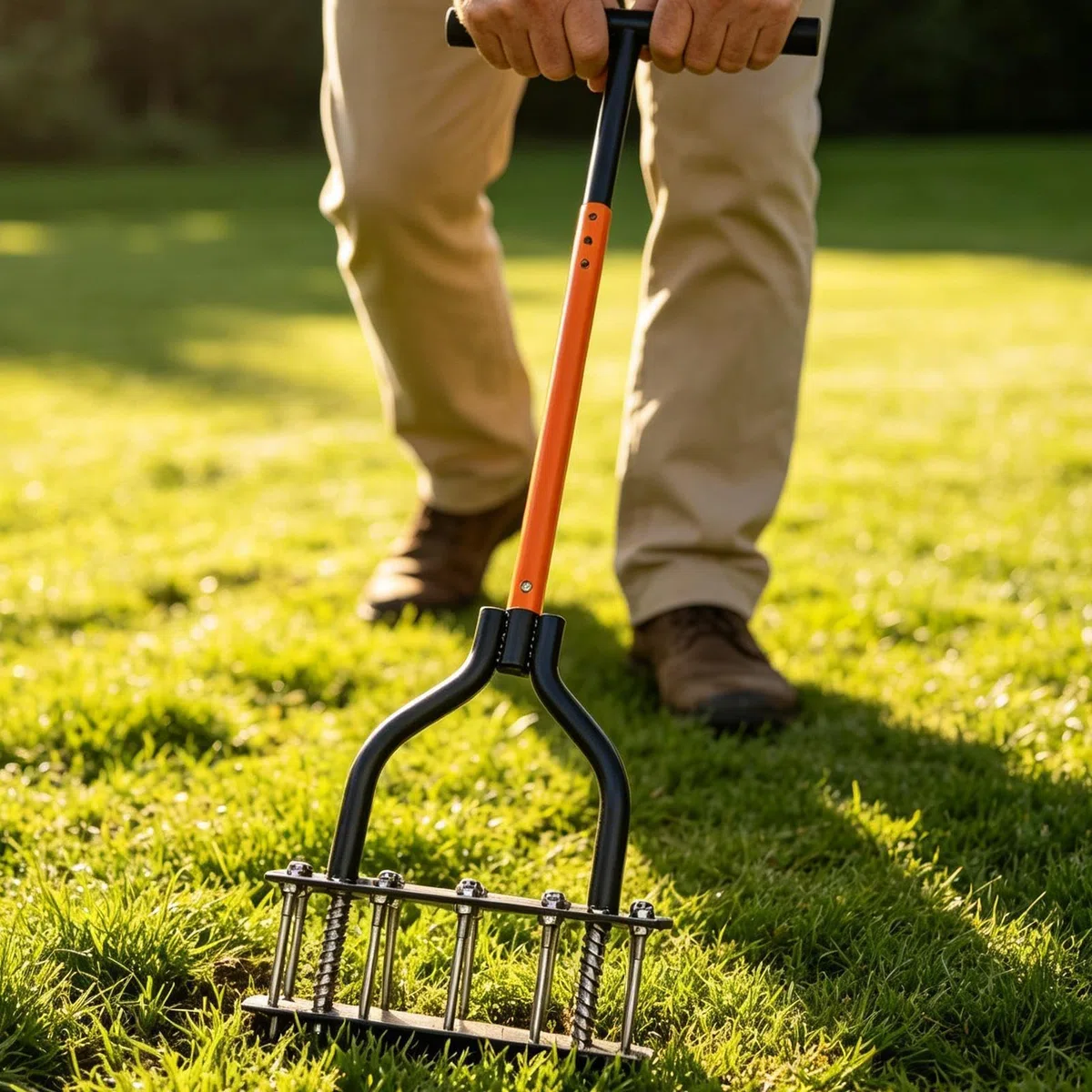 Ręczny Aerator do Trawnika Narzędzie ogrodowe z mechanizmem sprężynowym | Metalowy Aerator do Trawy na Podwórko Do Pielęgnacji Trawy Na Podwórkach Polach Golfowych Parkach Wiosną I Jesienią