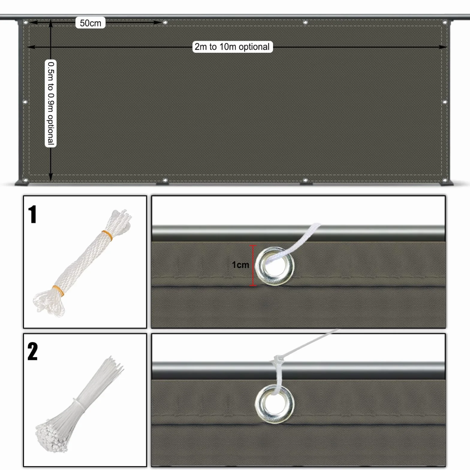 Nieprzezroczyste osłony balkonowe 110 x 750 cm 220 g/m² z metalowymi oczkami ochrona UV