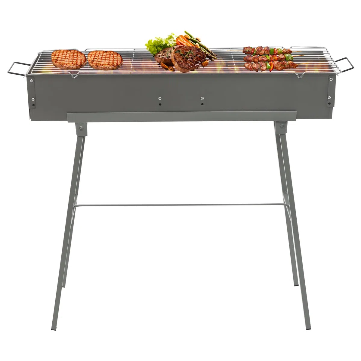 Grill na węgiel drzewny, nośność 35 kg, duży ruszt do grillowania, składany grill z kratką grillową, na pikniki, kempingowe wieczory przy grillu
