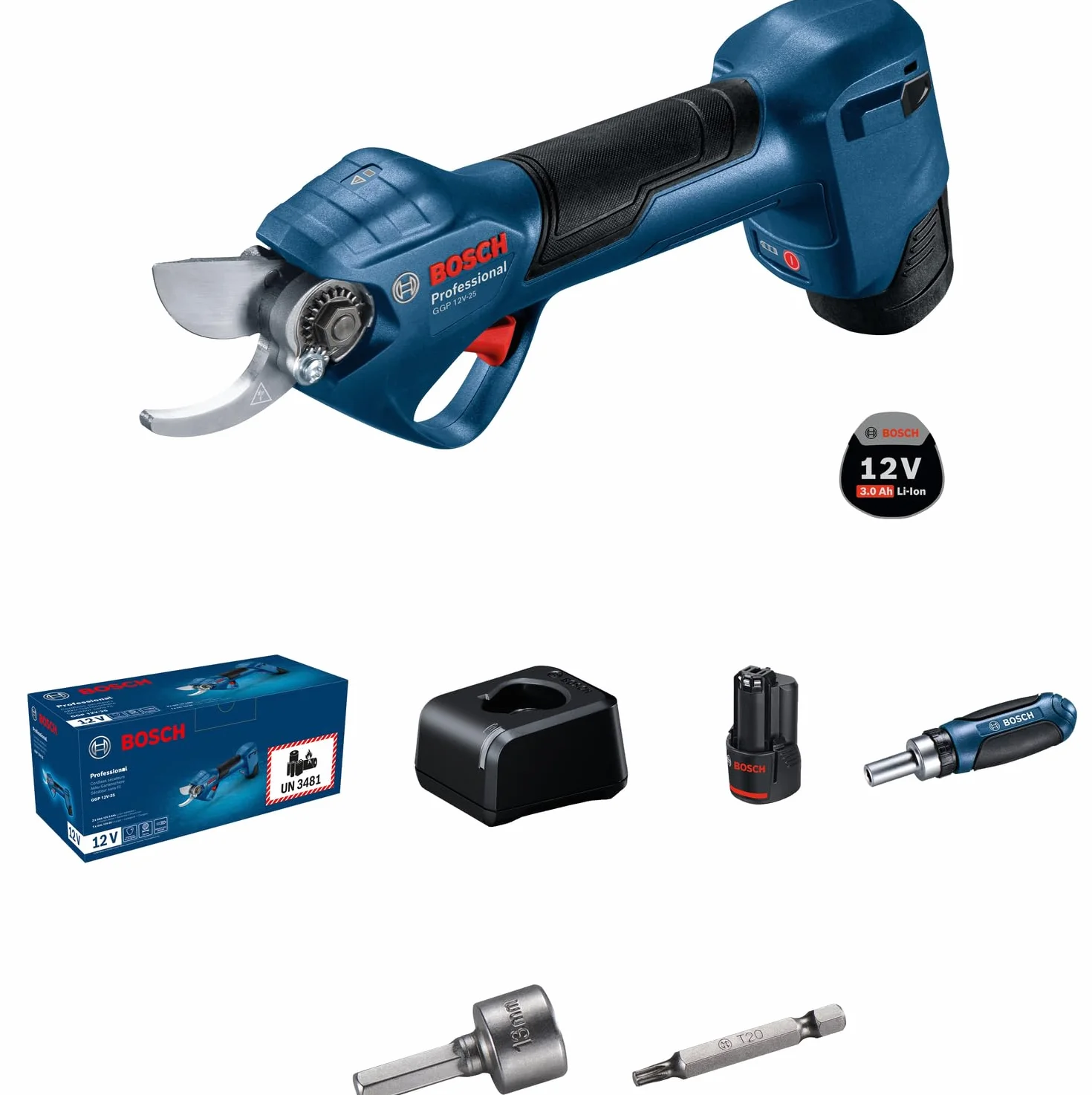 Bosch Professional 12V System Sekator GGP 12V-25, do 4 500 Cięć na Jednym Cyklu Ładowania Akumulatora, Silnik Bezszczotkowy, Średnica Cięcia 25 mm, 2 Akumulatory 3,0 ah