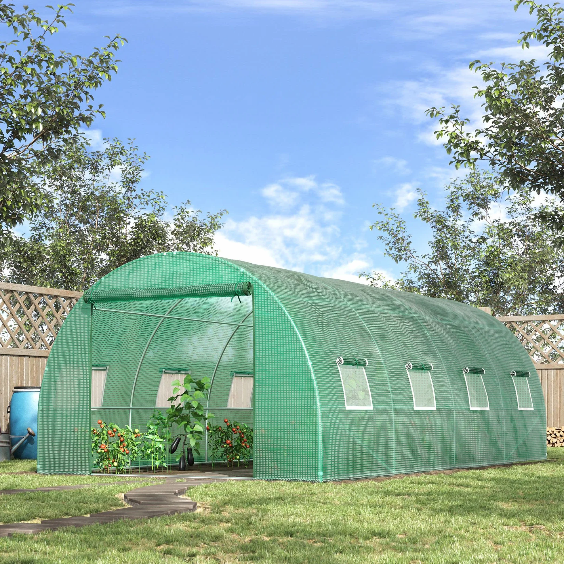 Outsunny szklarnia foliowa 6x3x2 m tunel z 8 oknami rolowanymi drzwiami odporna na UV mróz zielona