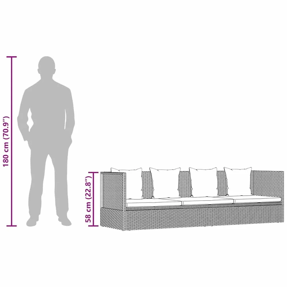 vidaXL Sofa ogrodowa z poduszkami polirattan czarna