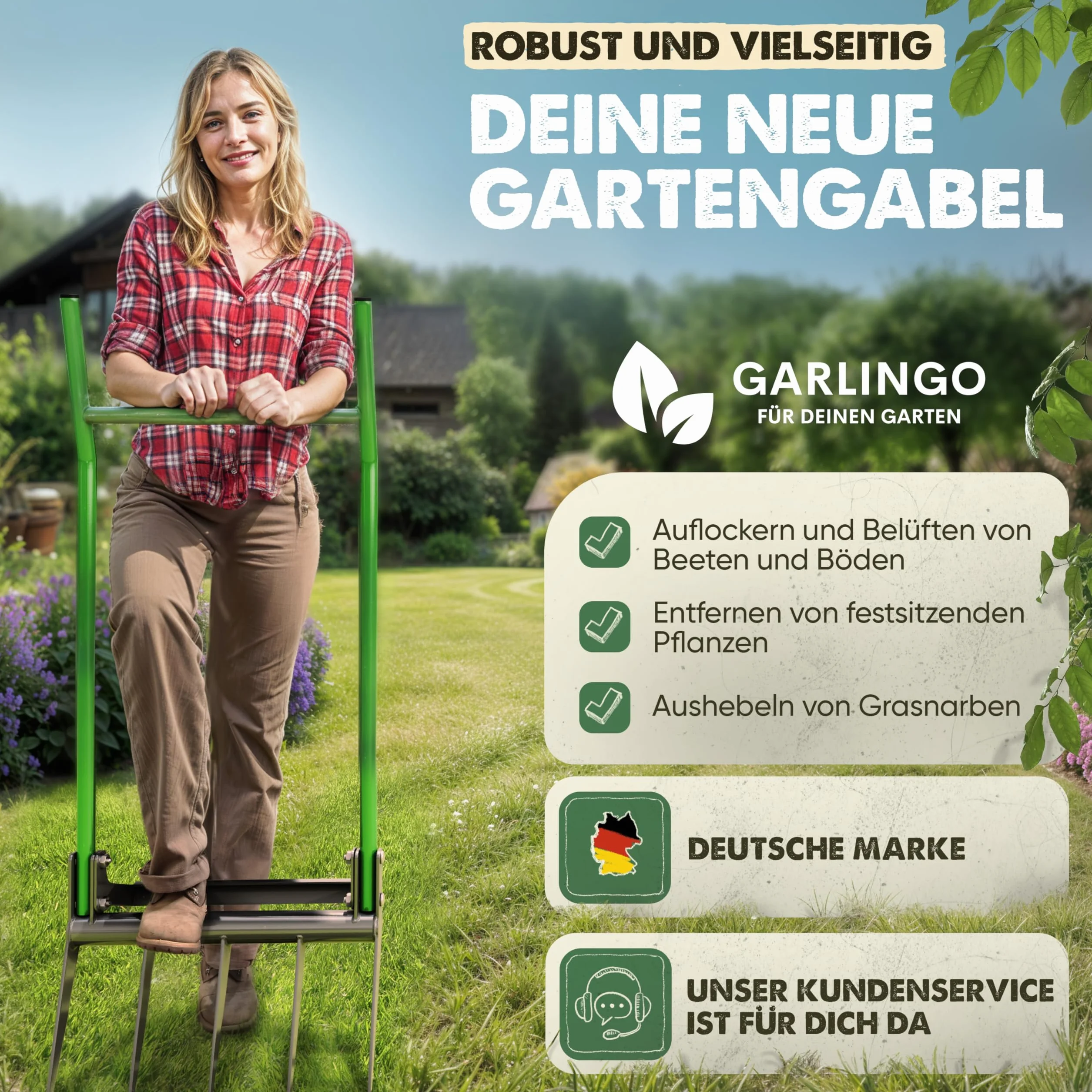 GARLINGO Widelec nagrobny | szerokość 50 cm | z pałąkiem dla maksymalnego efektu dźwigni | Widelec ogrodowy, widelec do grobu, podwójny widelec ogrodowy z zębami